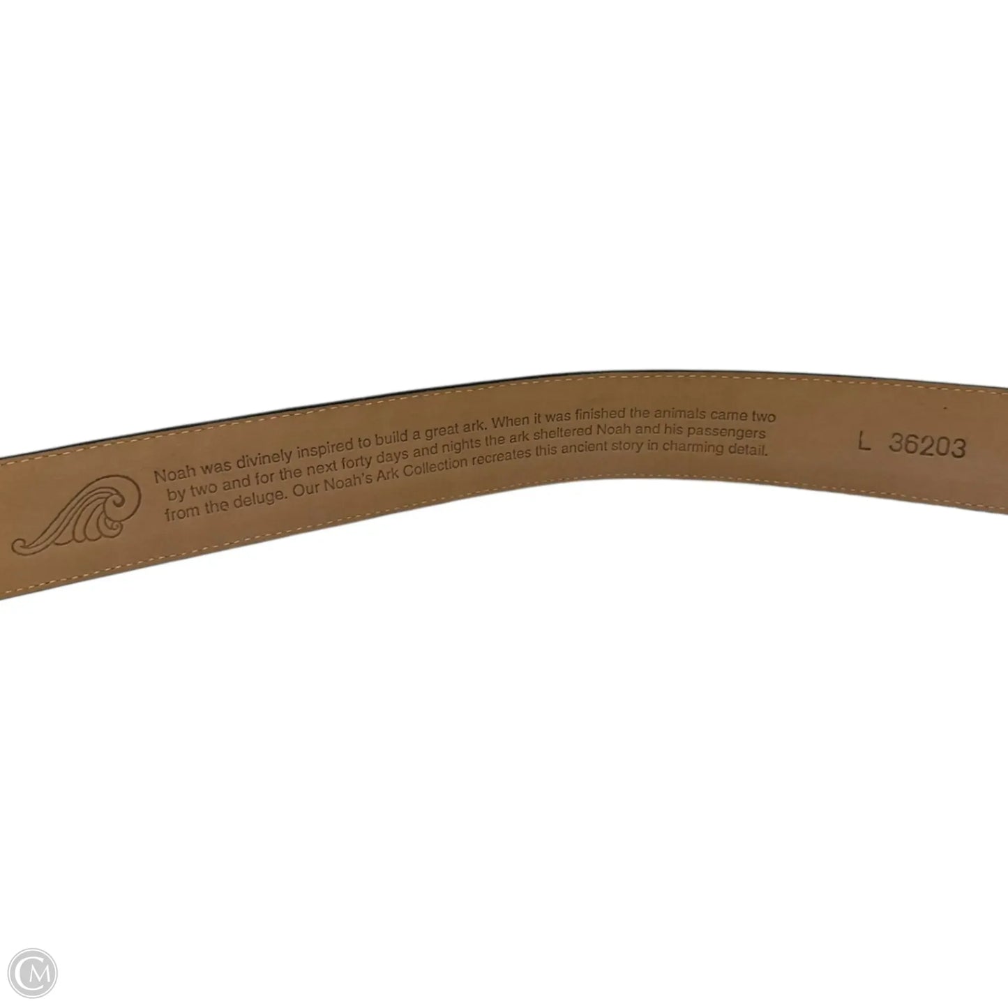C. 1995 Museum Collection Leather Belt with Noah's Ark Buckle By Brighton, Size: Large
