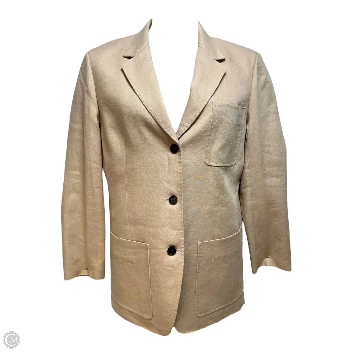 Linen Patch Pocket Blazer Designer By Lafayette 148 In Tan, Size: L