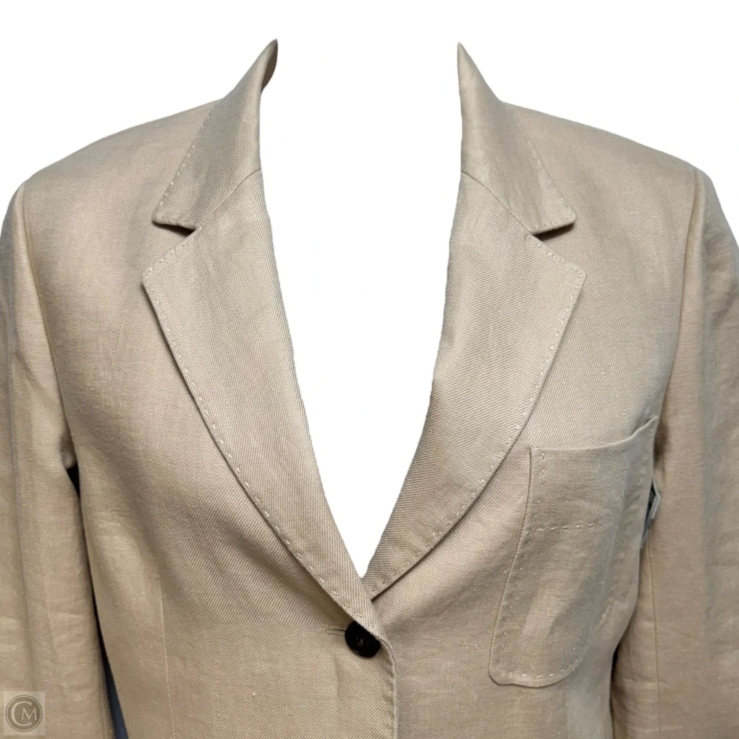 Linen Patch Pocket Blazer Designer By Lafayette 148 In Tan, Size: L