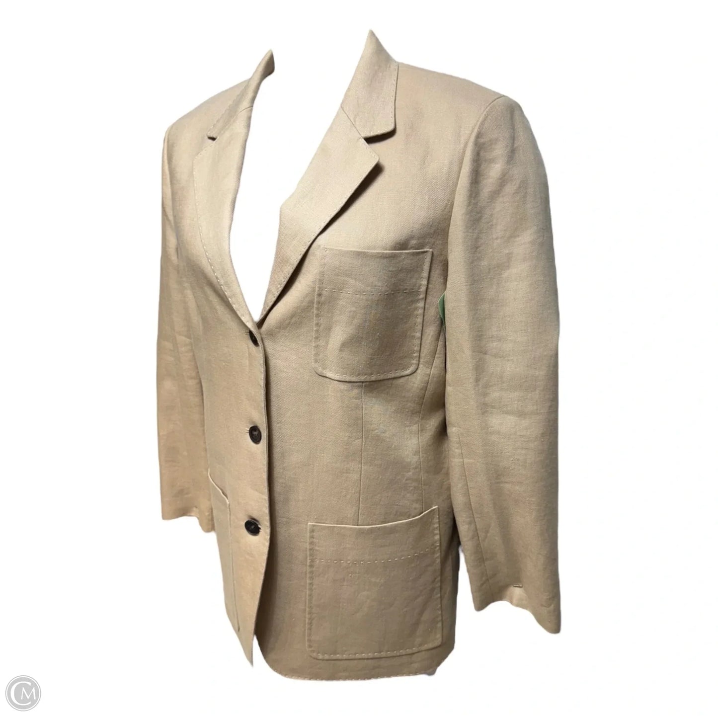 Linen Patch Pocket Blazer Designer By Lafayette 148 In Tan, Size: L