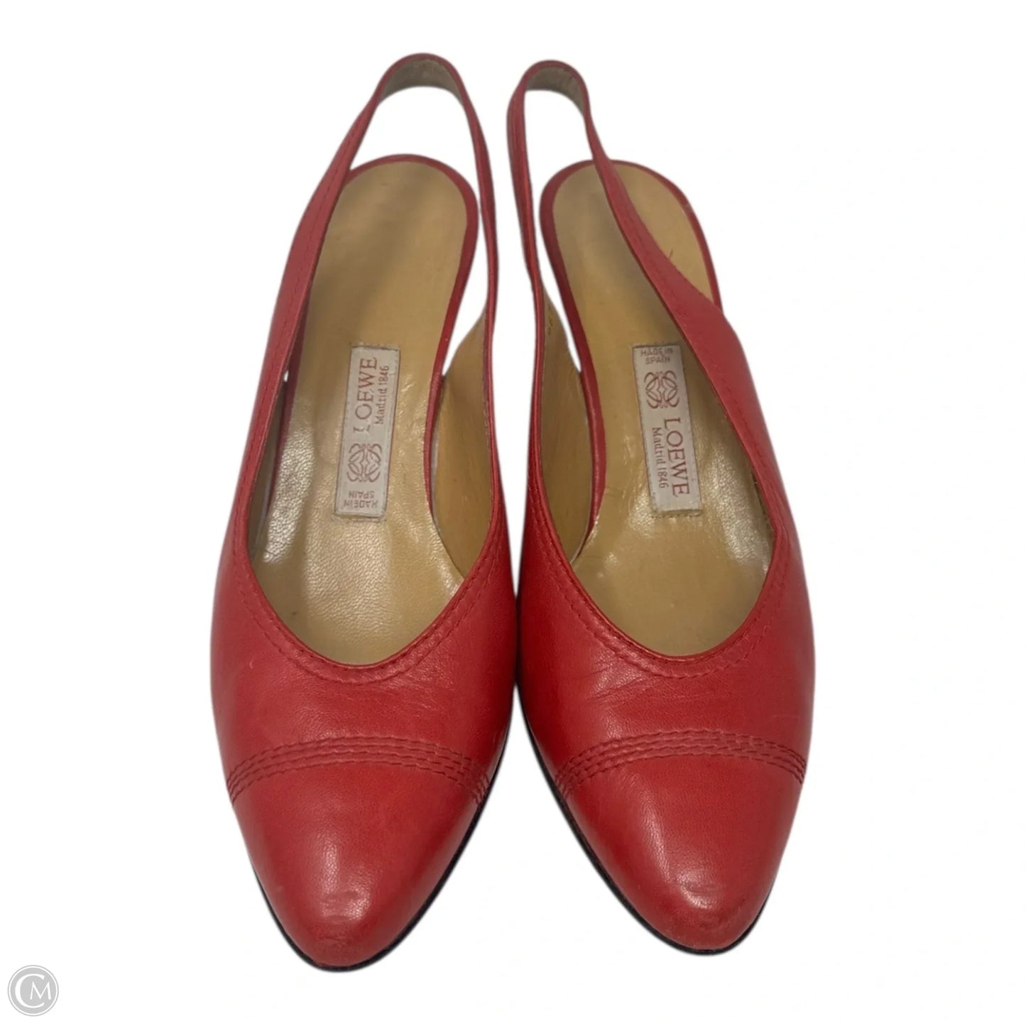 Vintage Slingback Cap Toe Heels Shoes Luxury Designer By Loewe In Red, Size: 9 (EU 39)