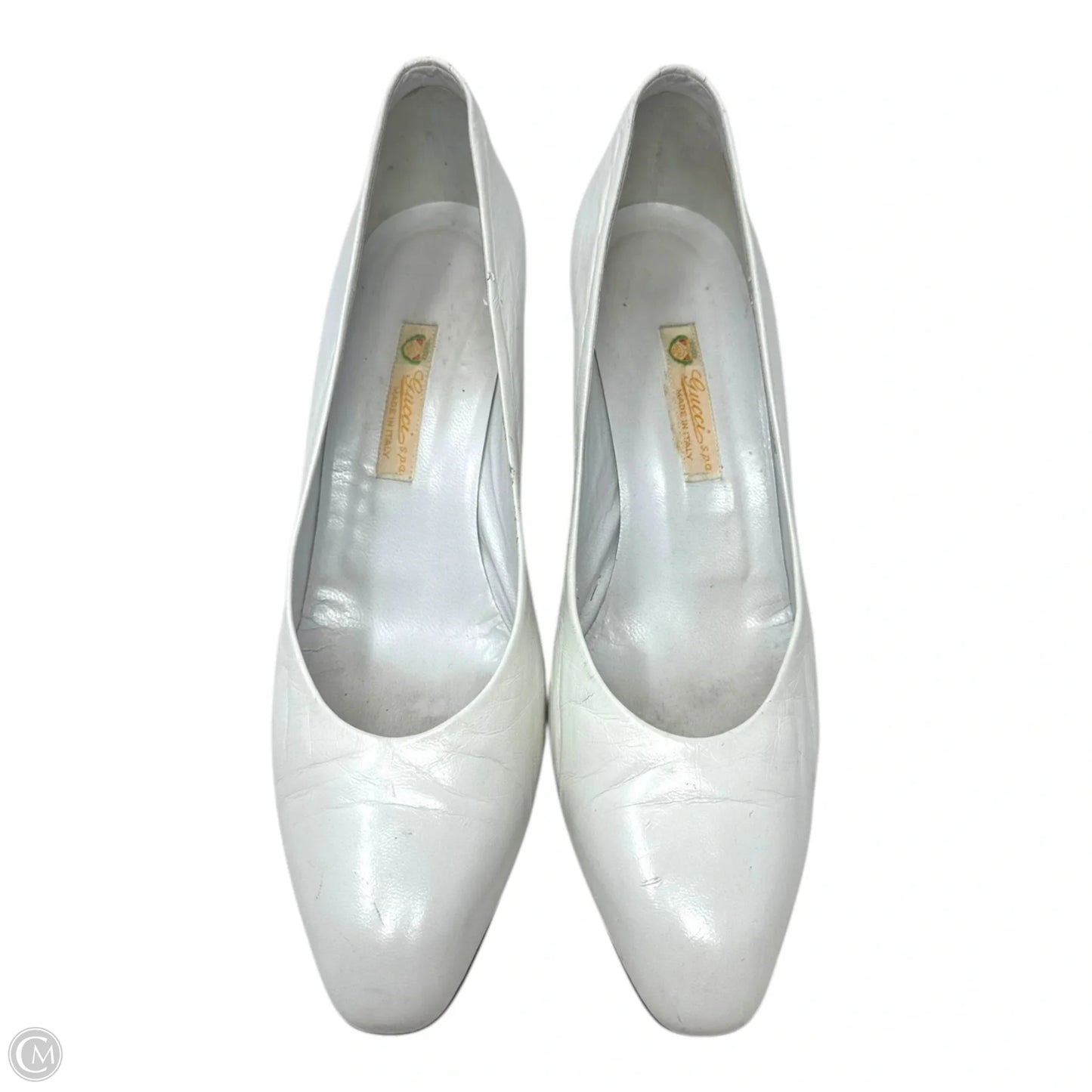 Vintage Almond Toe Heels Shoes Luxury Designer By Gucci In White, Size: 8.5 (38.5)