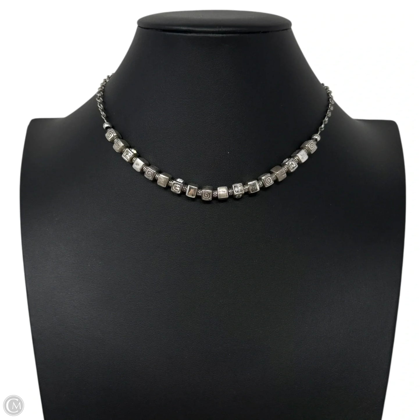 Silver Tone & Crystal Square Bead Charm Necklace By Brighton