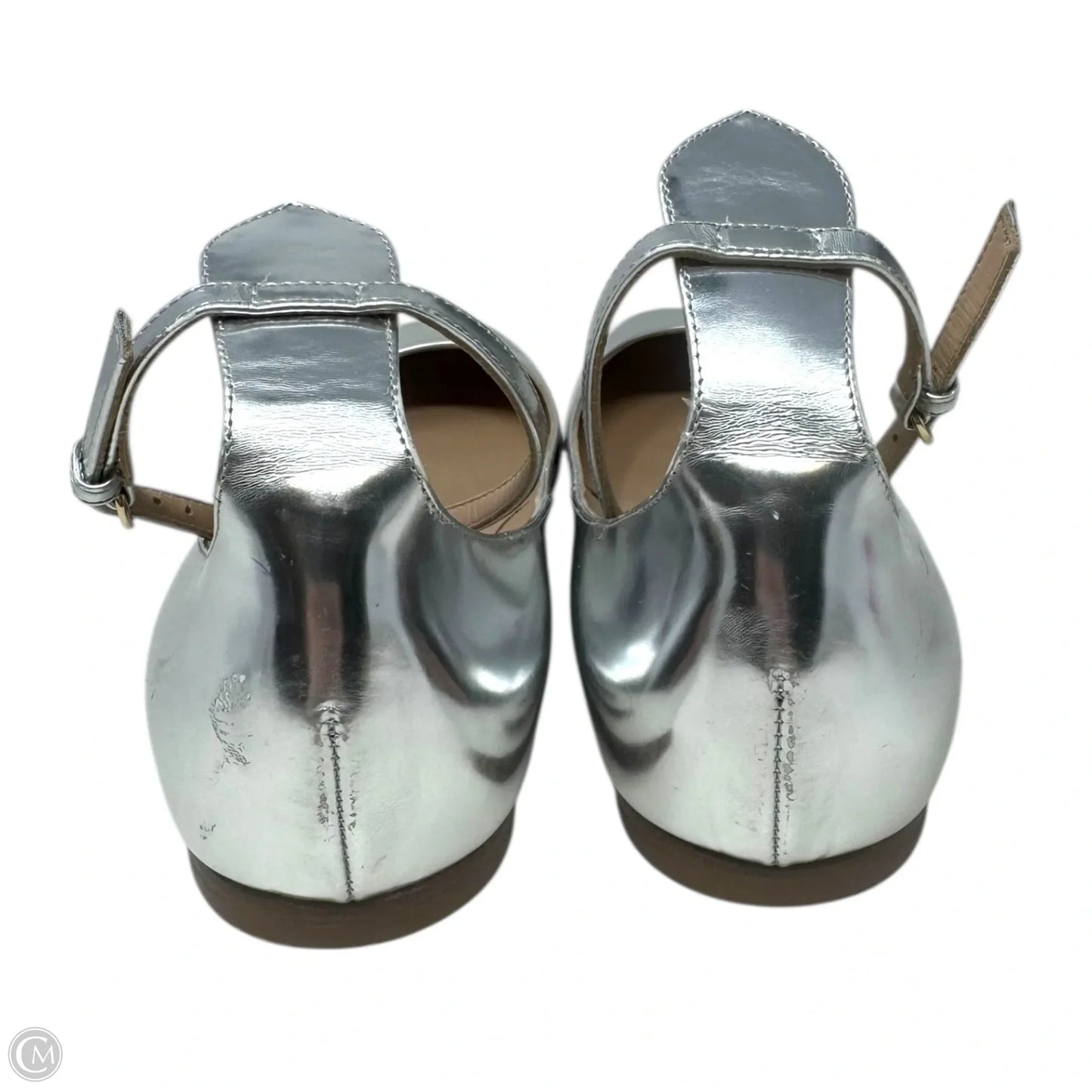 Tango Metallic Ankle Strap Flats Shoes Luxury Designer By Valentino-garavani In Silver, Size: 8