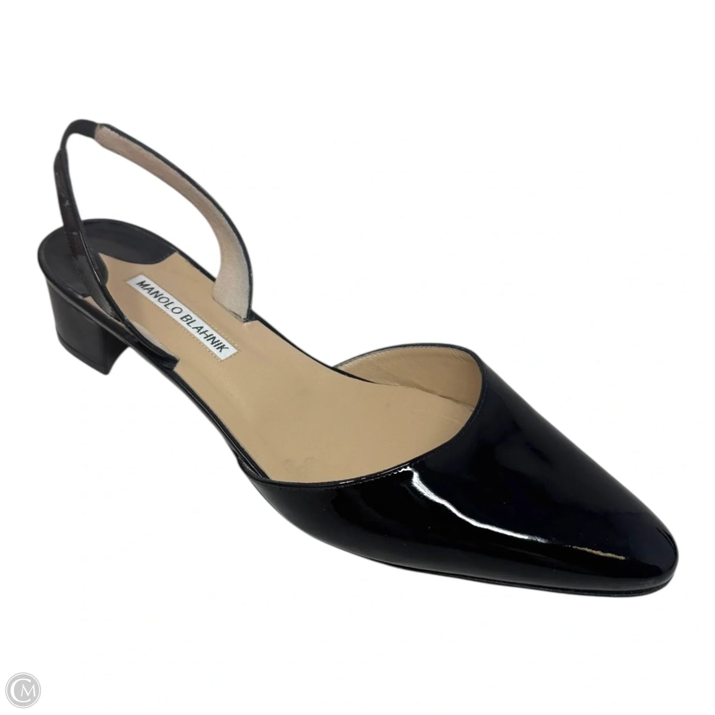 Aspro Patent Slingback Shoes Luxury Designer By Manolo Blahnik In Black, Size: 9.5 (IT 39.5)