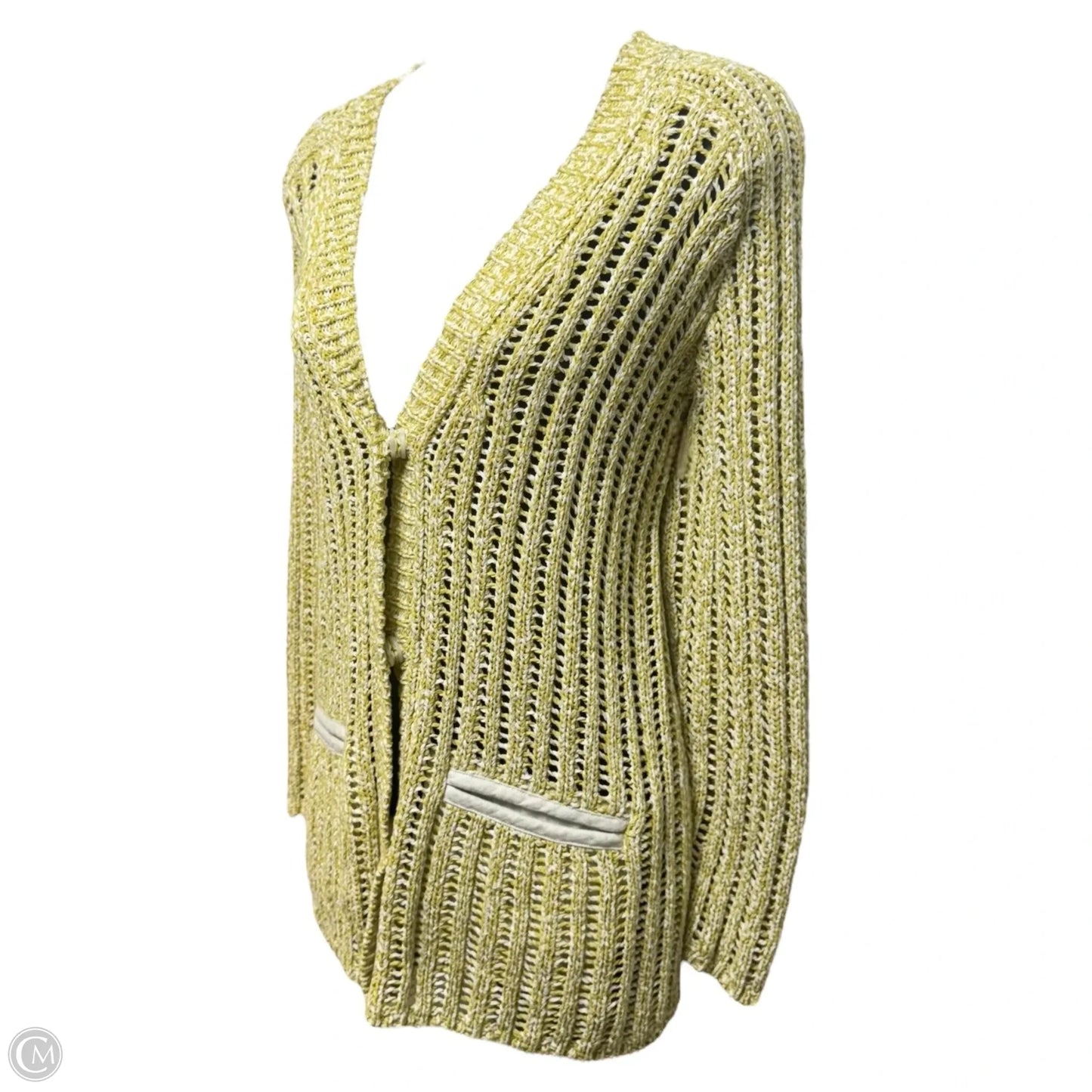 Open Knit Sweater Cardigan Designer By Lafayette 148 In Green, Size: S