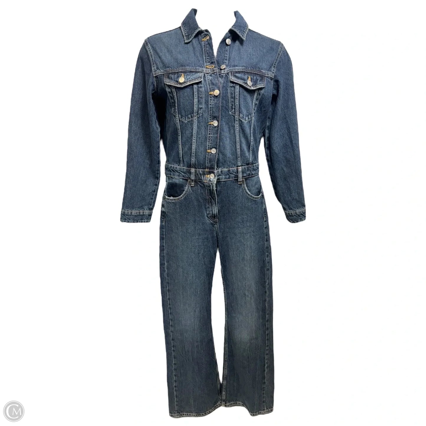 Bootcut Jumpsuit By Zara In Blue Denim, Size: M