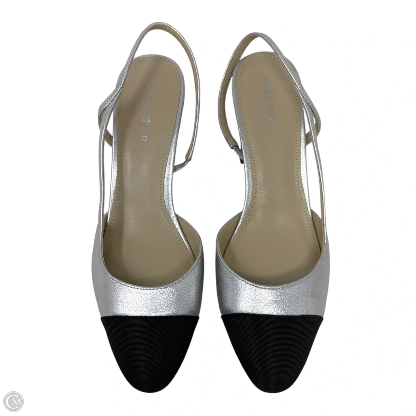 Laglie Slingback Heels By Marc Fisher In Black & Silver, Size: 9