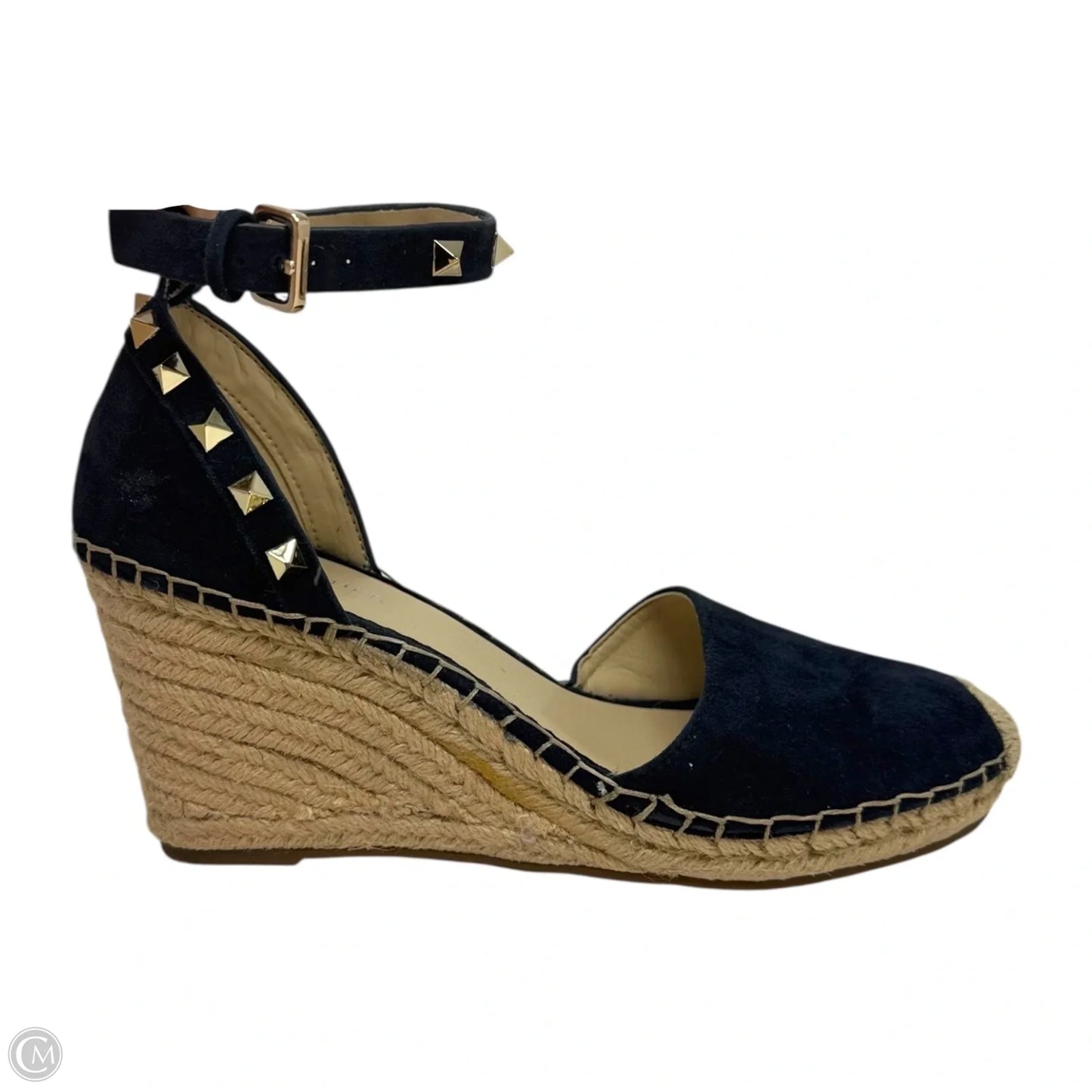 Studded Suede Espadrille Shoes Heels Wedge By Marc Fisher In Blue, Size: 8