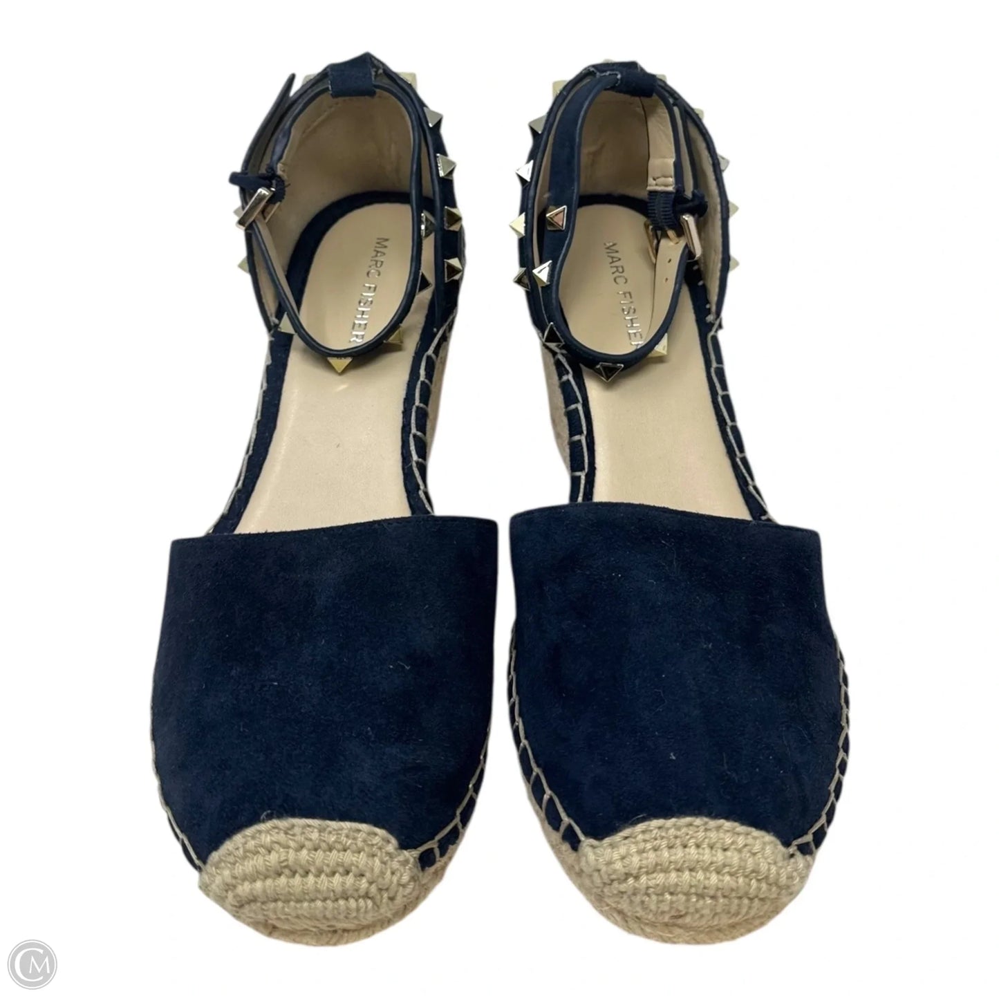 Studded Suede Espadrille Shoes Heels Wedge By Marc Fisher In Blue, Size: 8