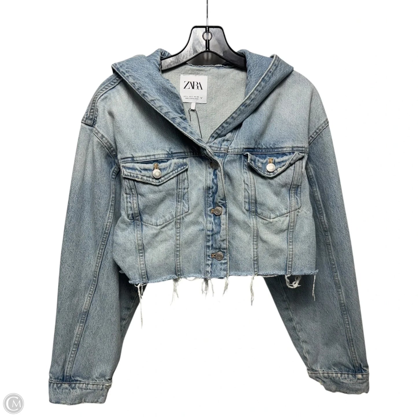 Cropped Jacket Denim By Zara In Blue Denim, Size: L
