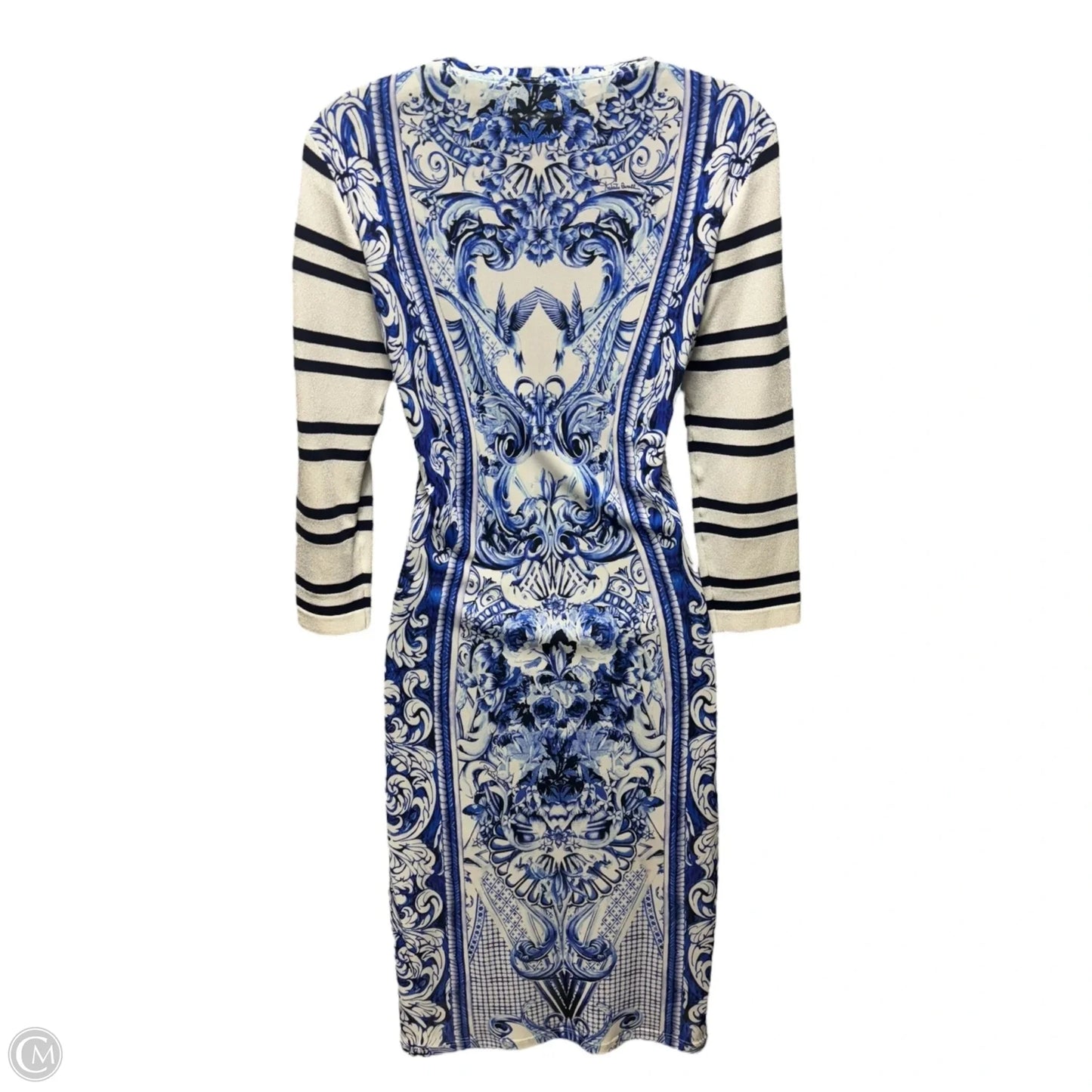 2013 Resort Collection Baroque Porcelain Printed Shift Dress Designer By Roberto Cavalli In Blue & White, Size: 6