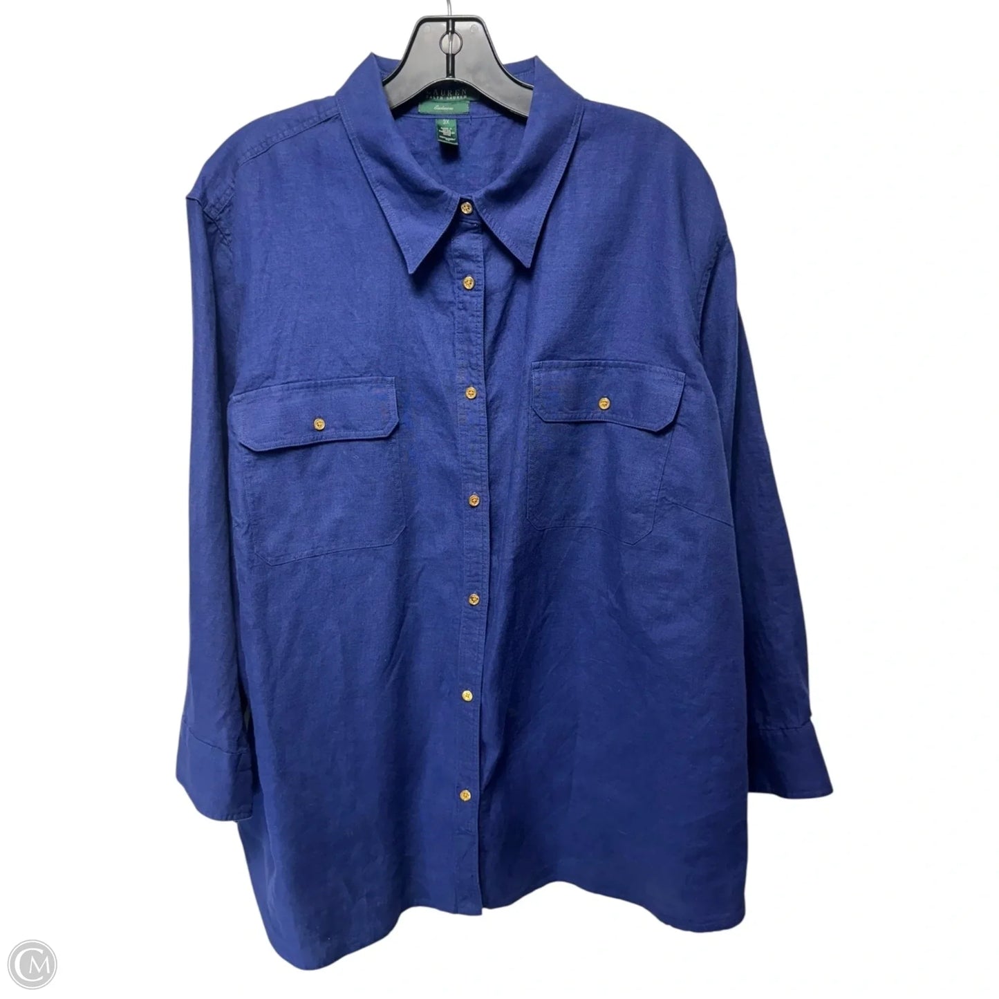 Linen Top Long Sleeve By Lauren By Ralph Lauren In Blue, Size: 3x
