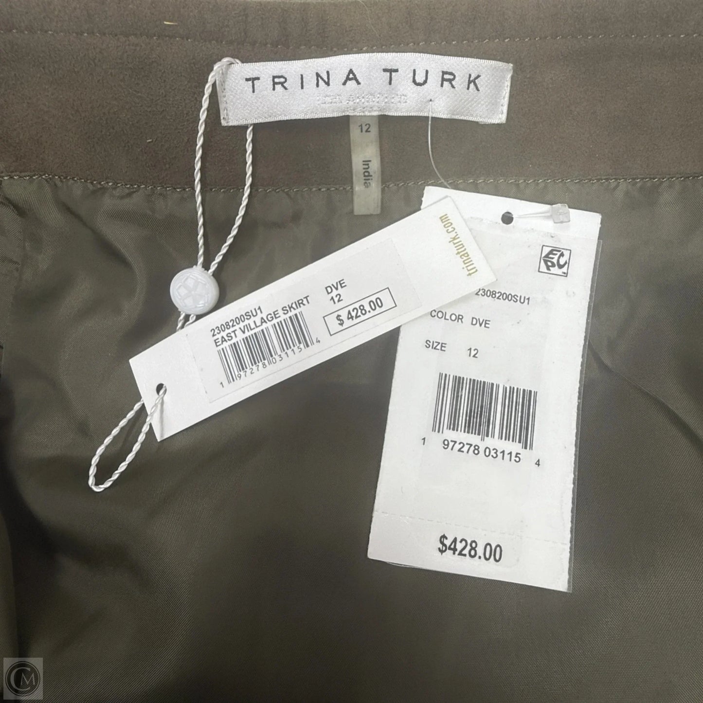 East Village Mini Skirt In Dove Goat Suede By Trina Turk In Green, Size: 12
