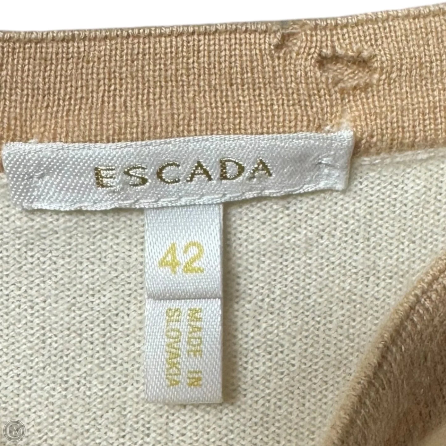 Cashmere Sweater Cardigan Two Piece Set Designer By Escada In Cream, Size: 10