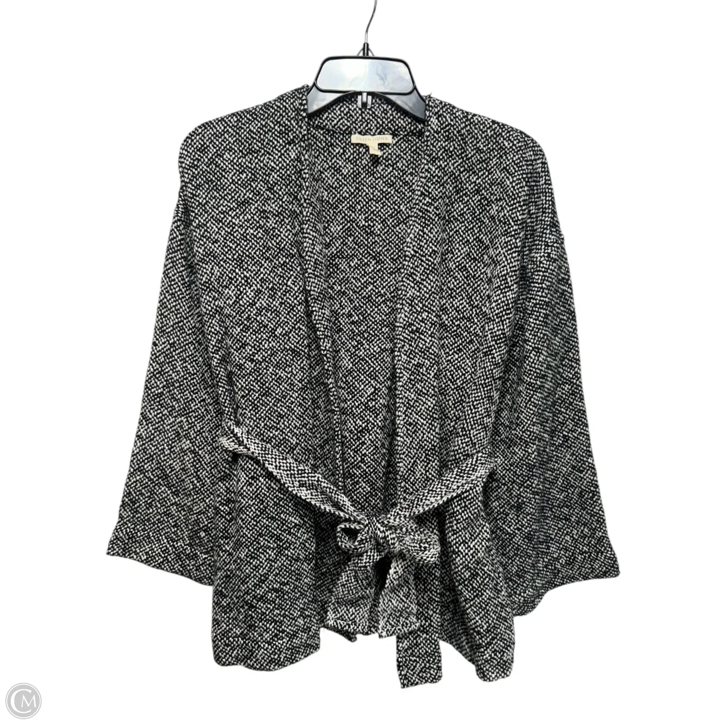 Cotton Belted Sweater Cardigan By Eileen Fisher In Black & White, Size: M