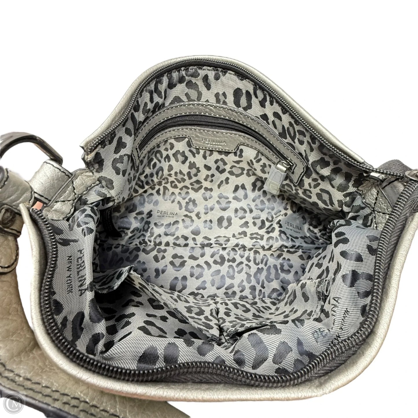 Metallic Leather Shoulder Bag By Perlina, Size: Medium