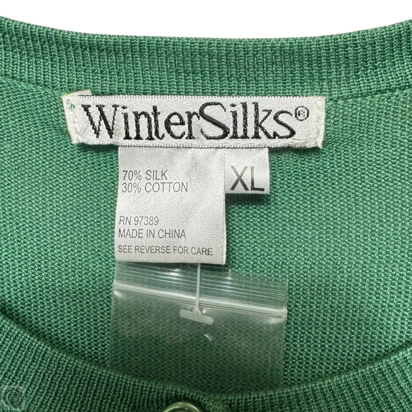 Silk Blend Sweater Cardigan By Winter Silks In Green, Size: Xl