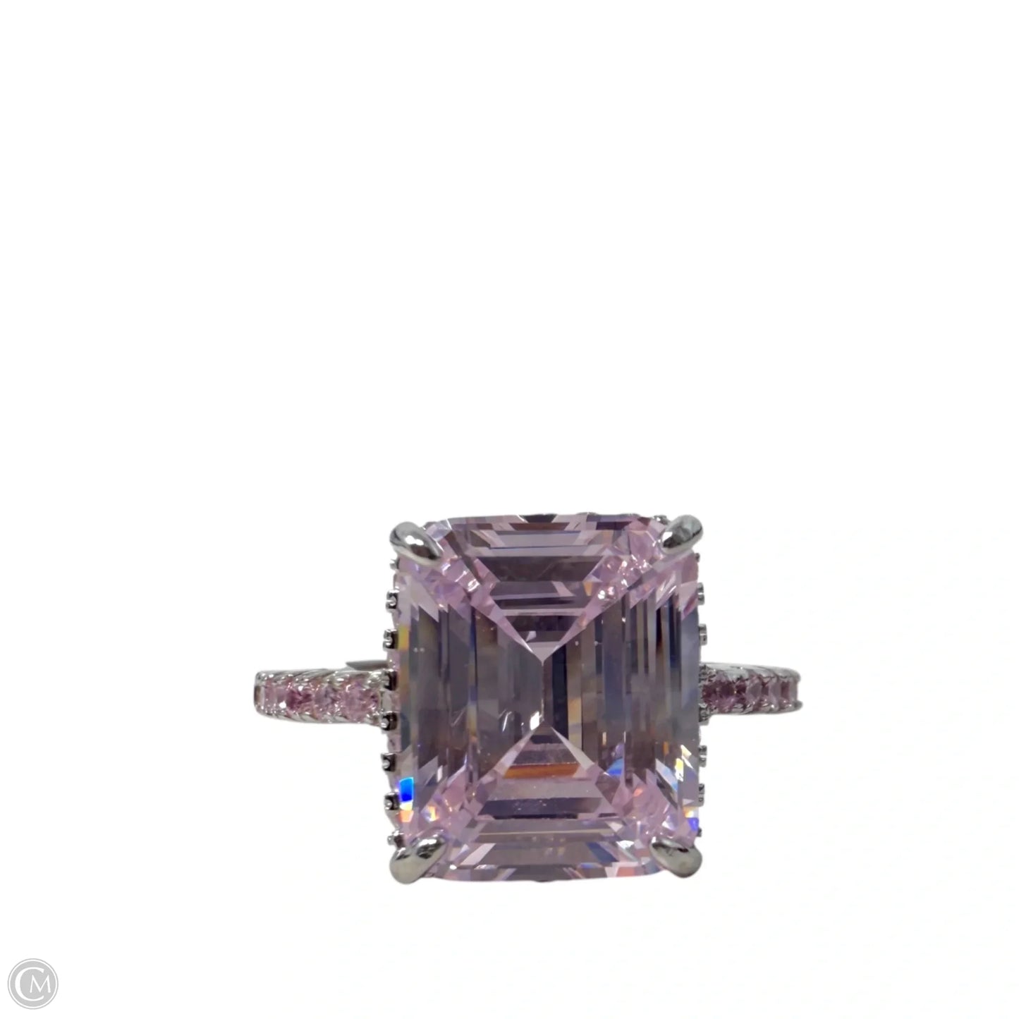 Sterling Silver & Pink Crystal Pave Cocktail Ring, Size: 7