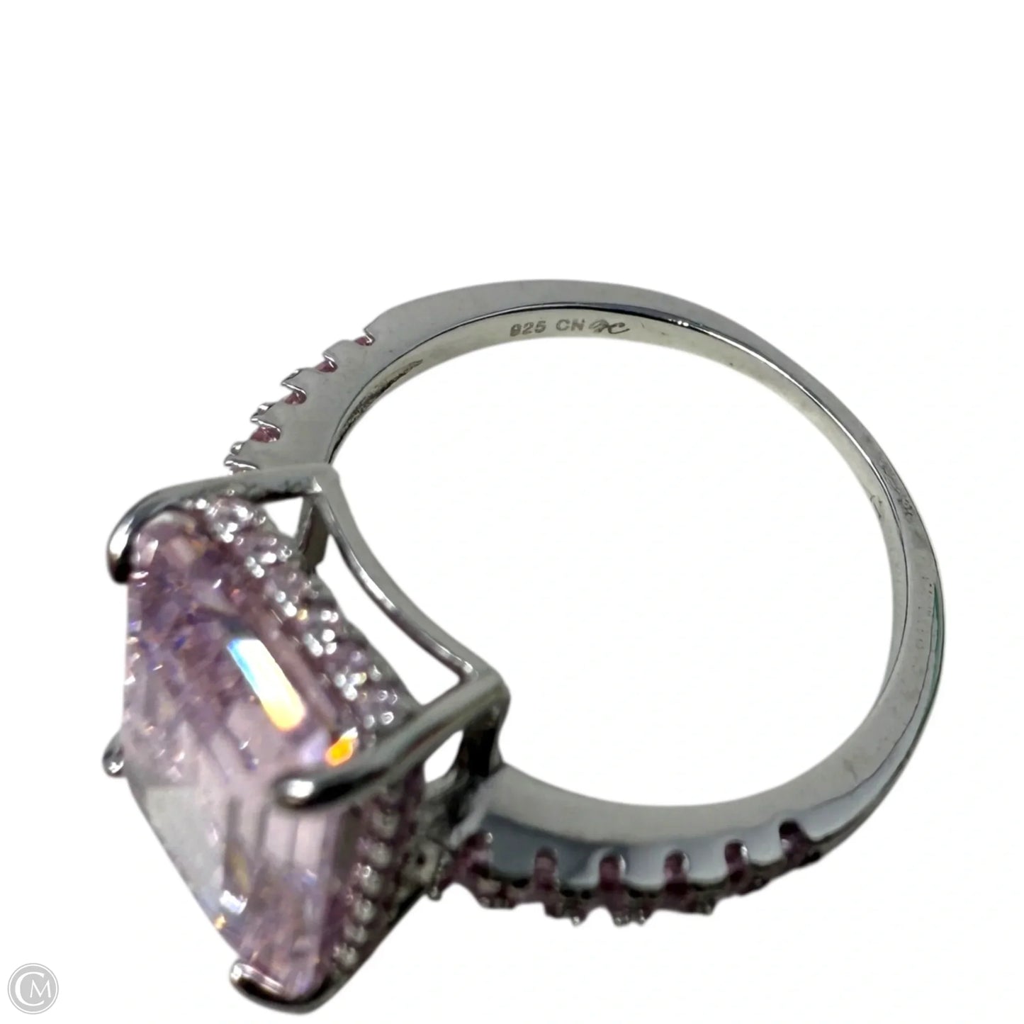 Sterling Silver & Pink Crystal Pave Cocktail Ring, Size: 7