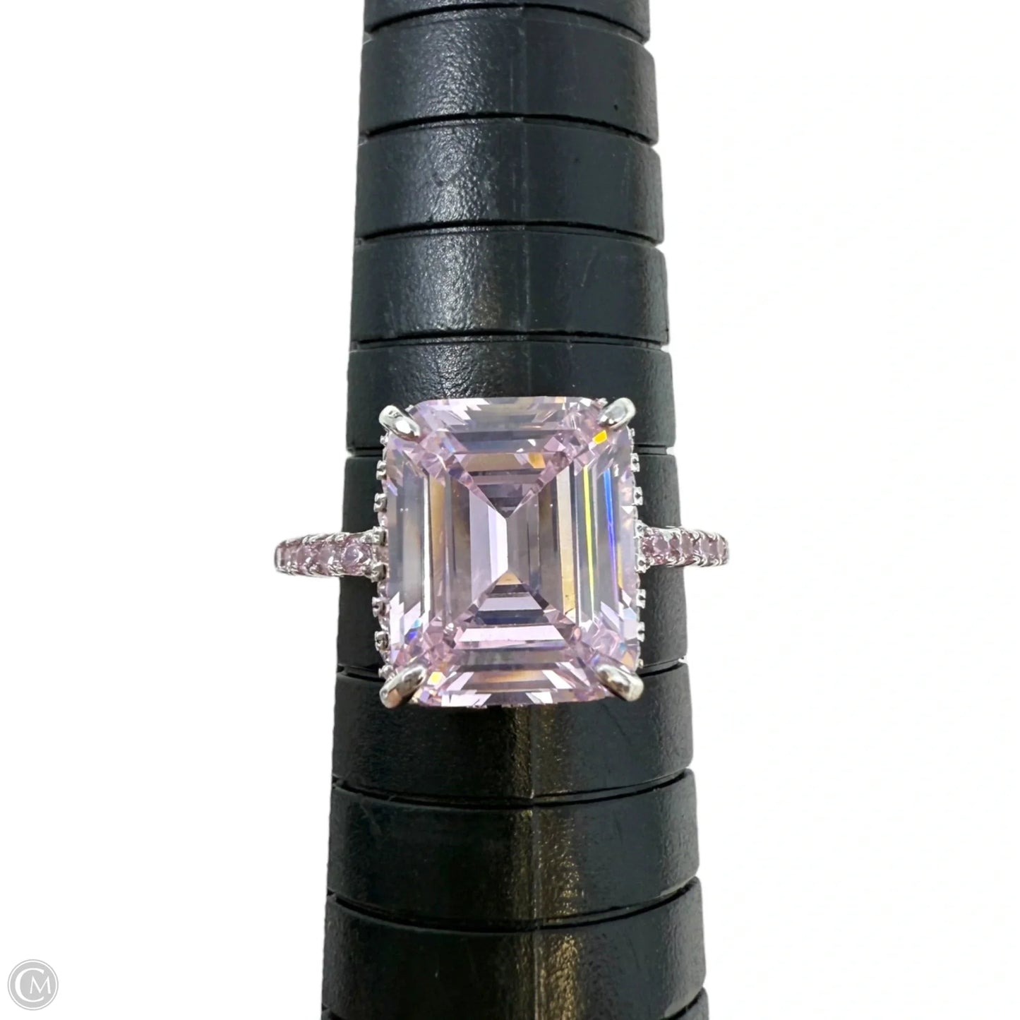 Sterling Silver & Pink Crystal Pave Cocktail Ring, Size: 7