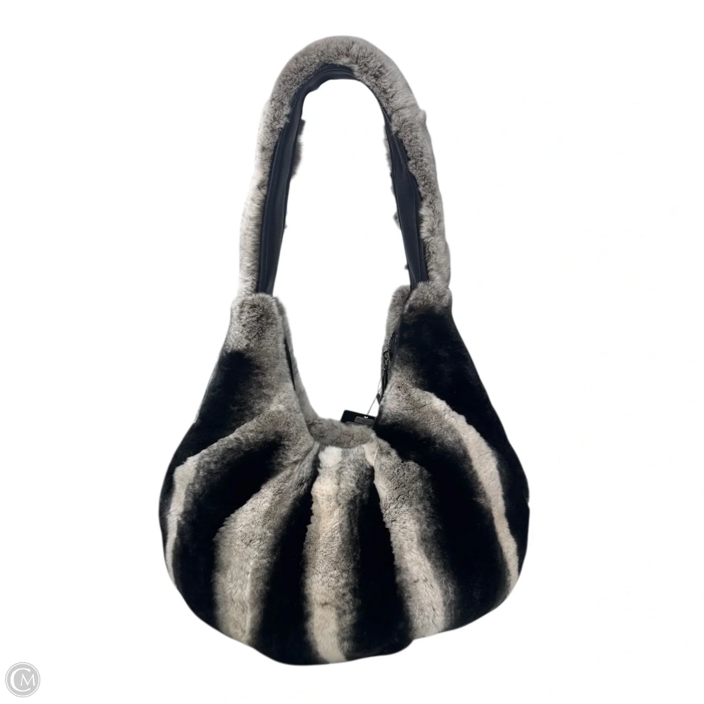 Real Fur Hobo Handbag Leather By Jayley, Size: Medium