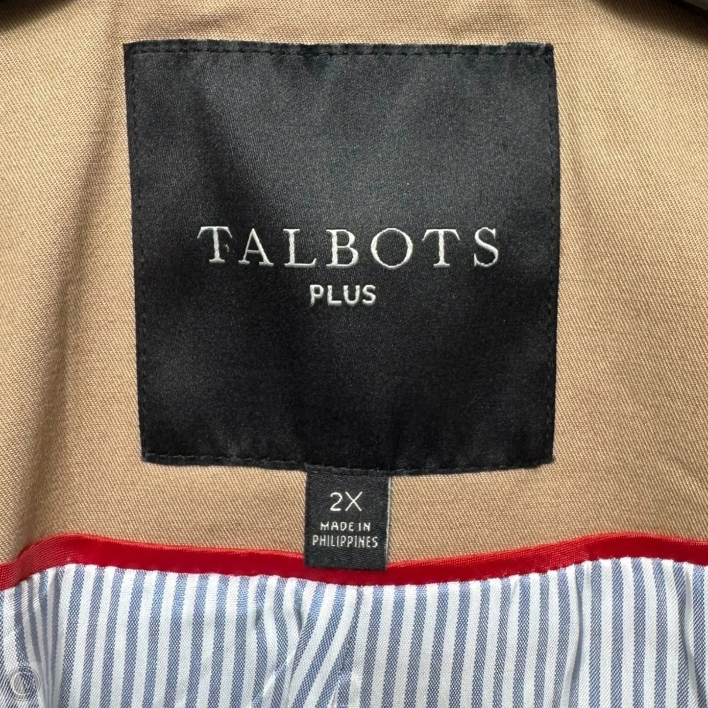 Trench Coat Raincoat By Talbots In Tan, Size: 2x