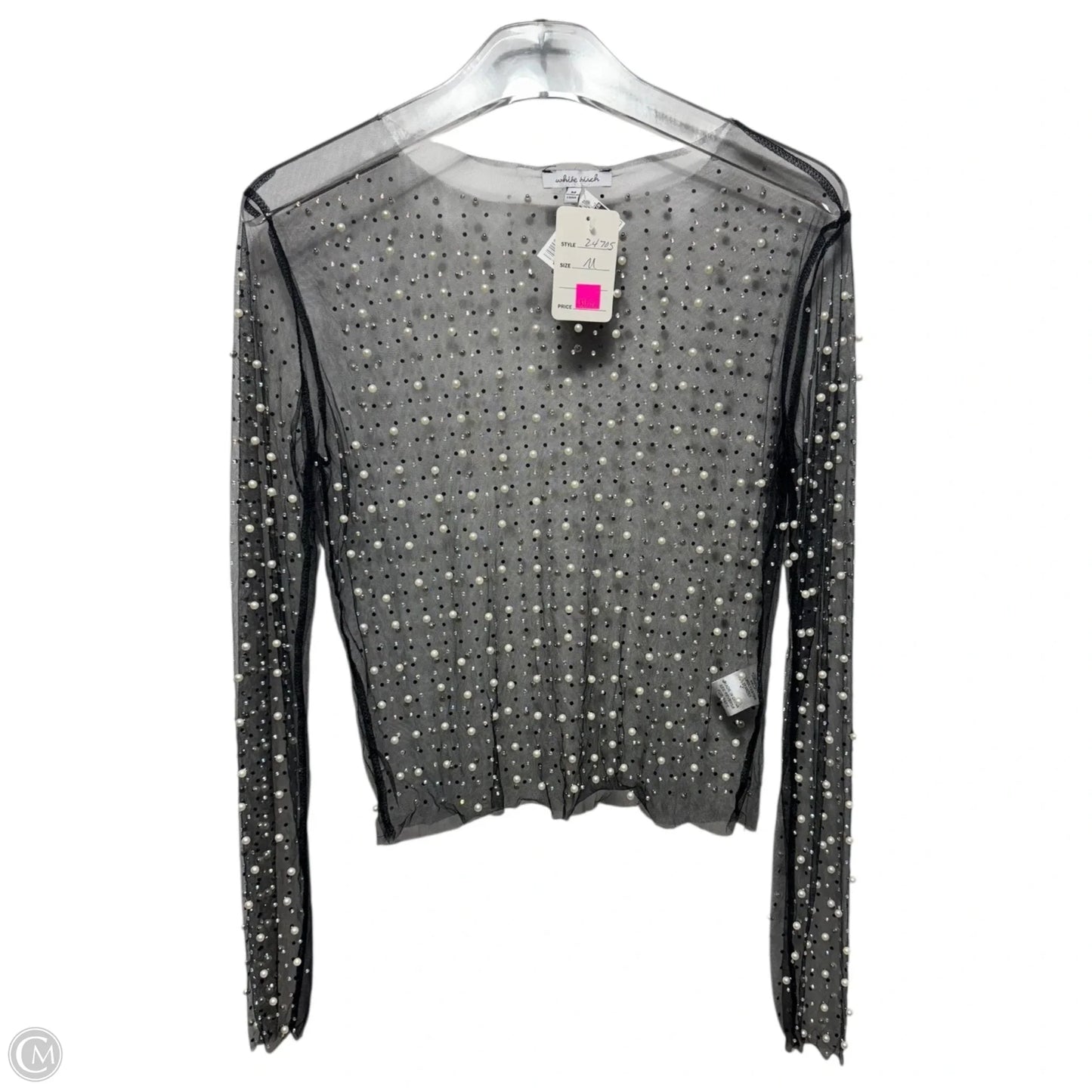 Eras Pearl Mesh Layering Top Long Sleeve By White Birch In Black, Size: M