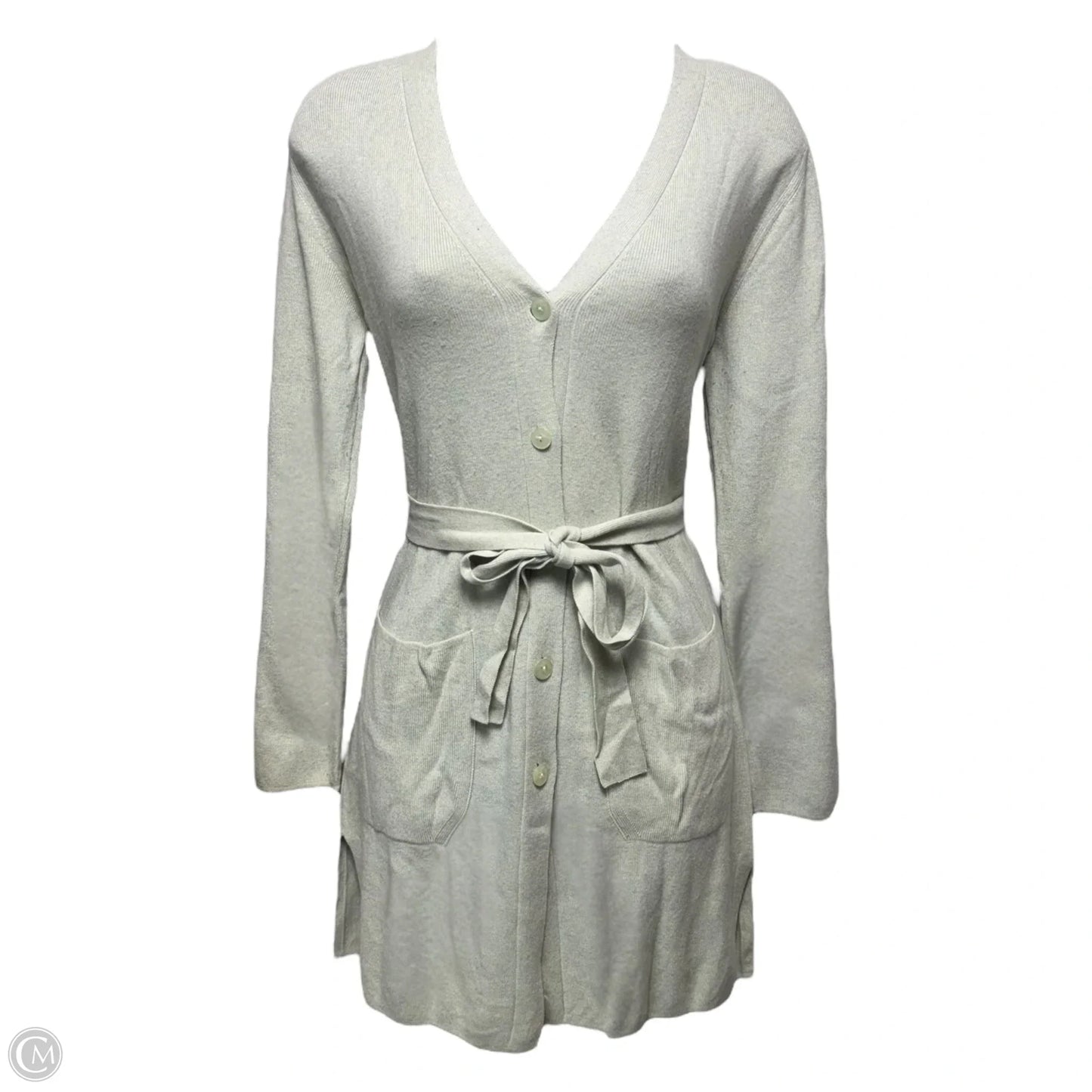 Belted Cardigan Sweater Designer By Escada In Aqua, Size: S