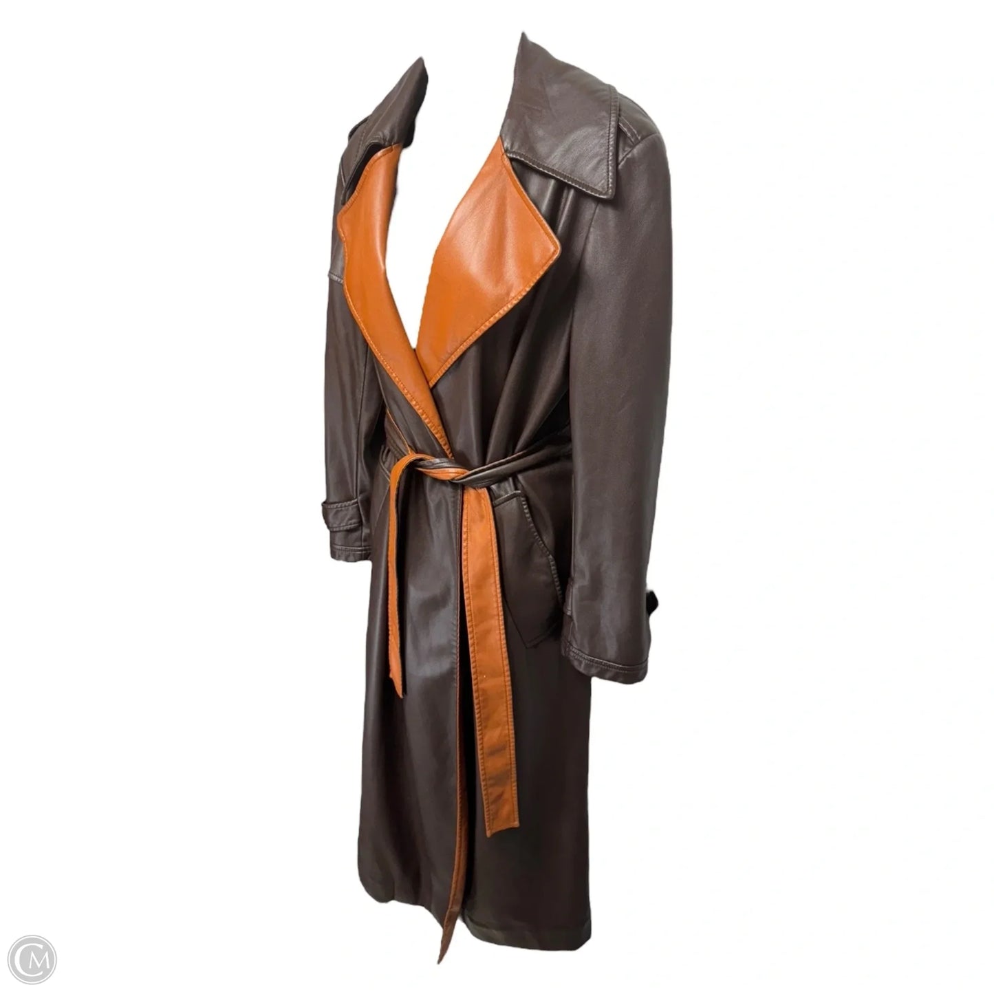 Vegan Leather Belted Trench Coat Designer By Derek Lam In Brown, Size: Xs
