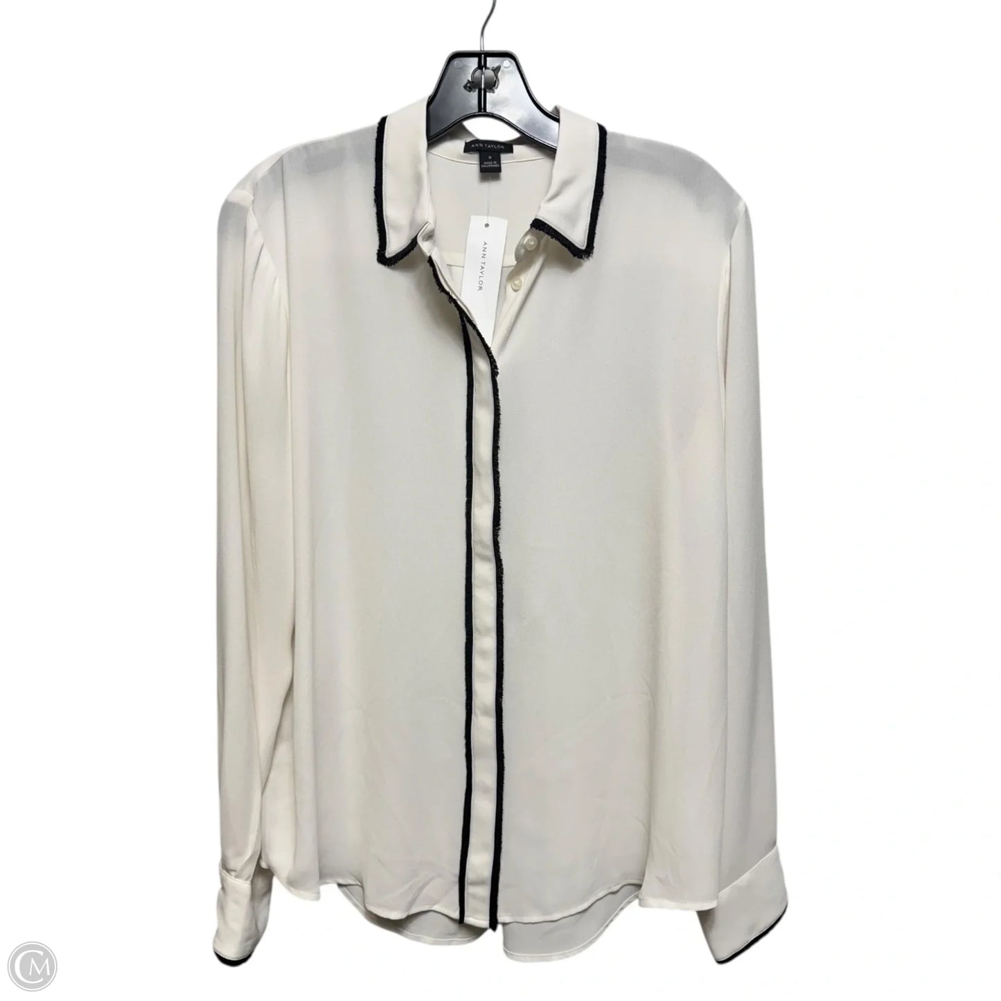Blouse Long Sleeve By Ann Taylor In Black & Cream, Size: M