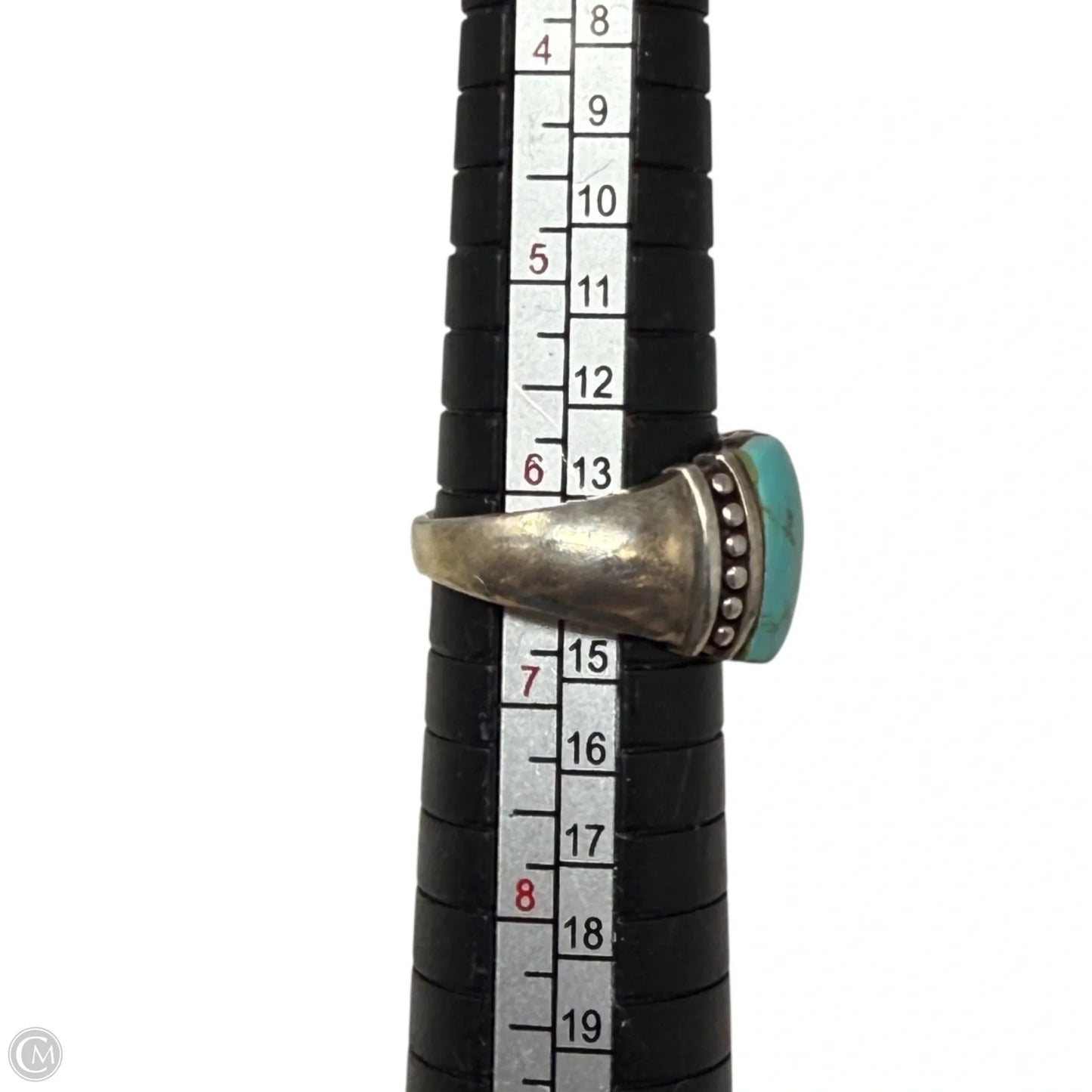 Native Sterling Silver Ring with Two Turquoise Cabochons, Size: 7