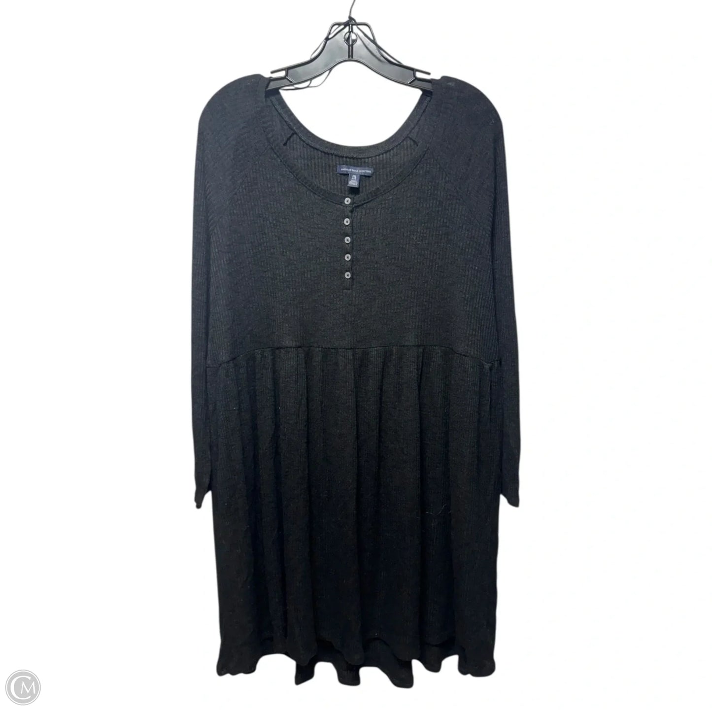 Ribbed Dress Casual Midi By American Eagle In Black, Size: 1x