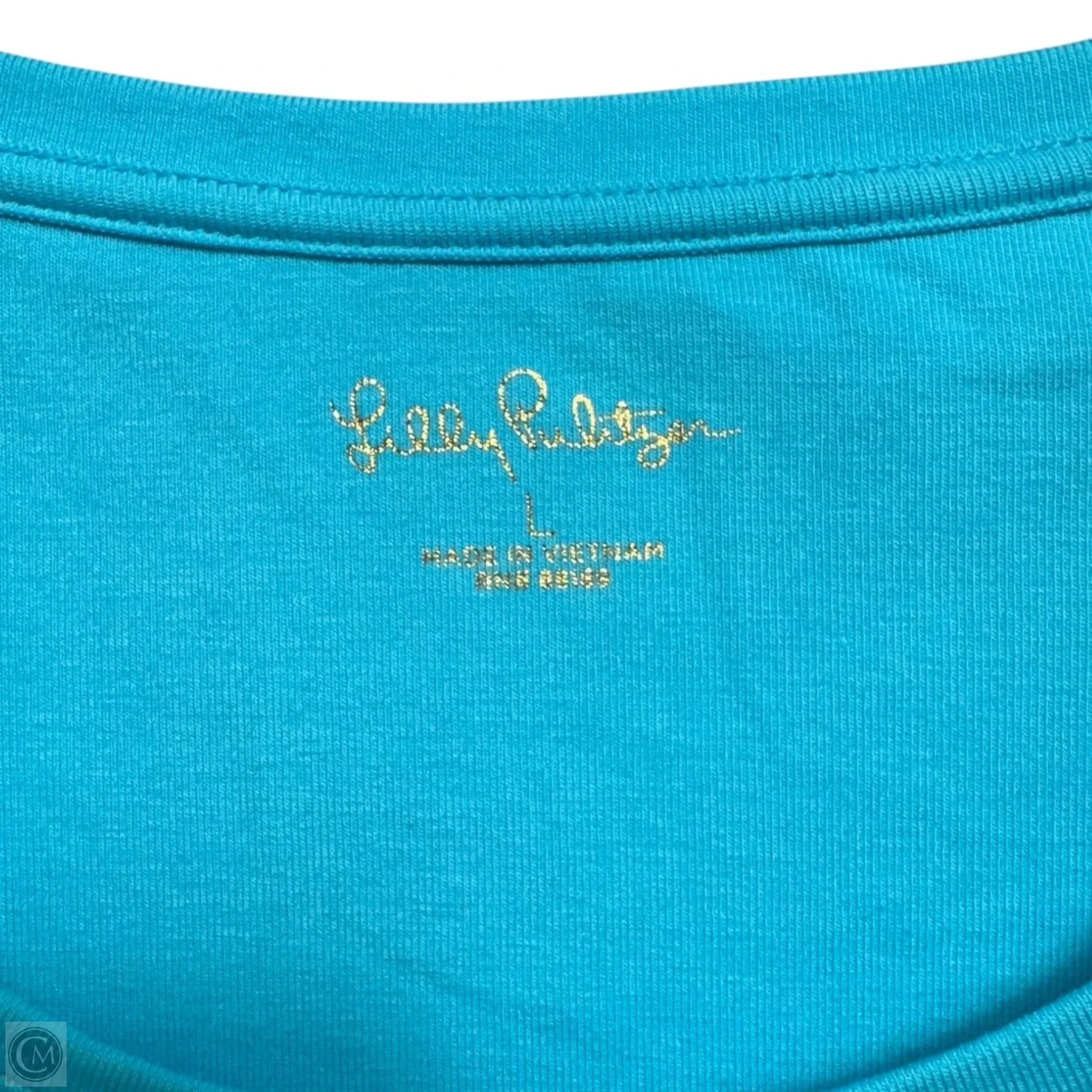Halee Top Short Sleeve Designer By Lilly Pulitzer In Turquoise Shore, Size: L
