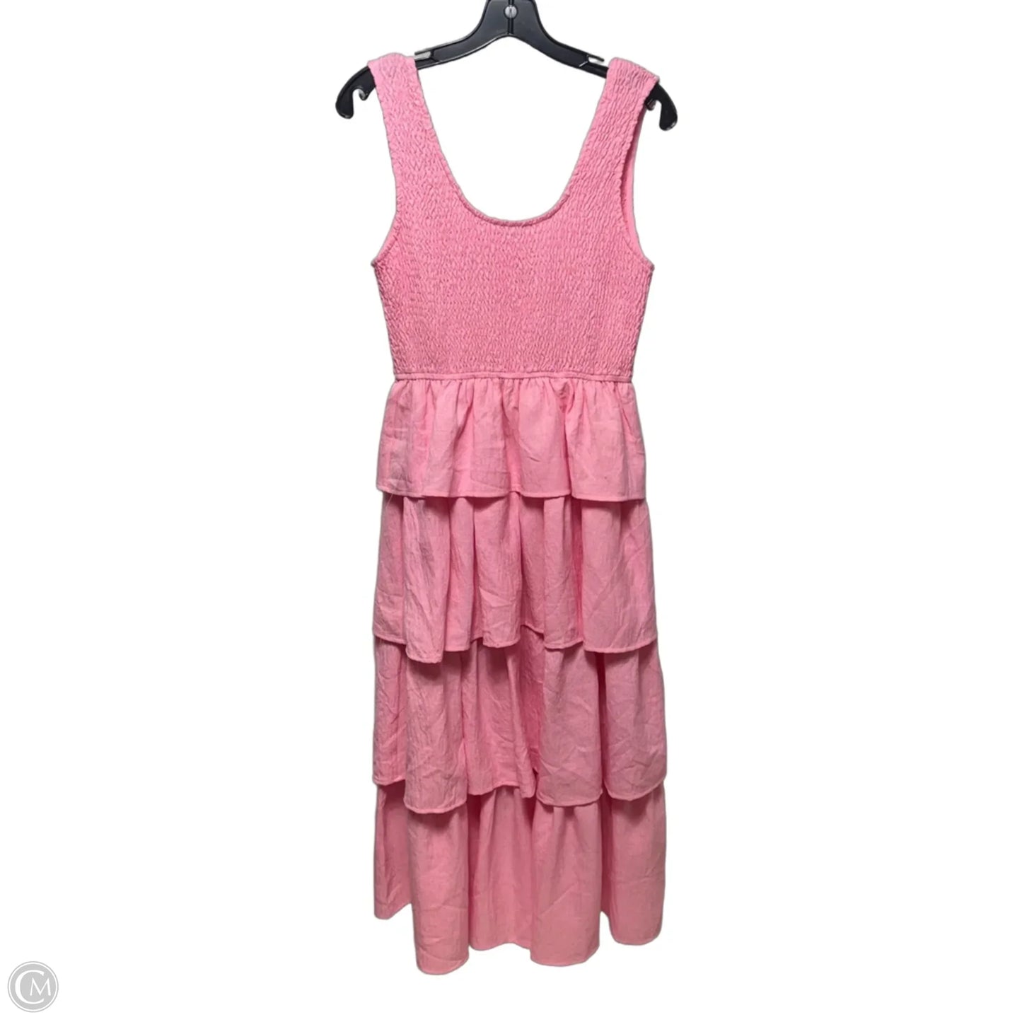 Smocked Ruffle Tier Dress Casual Midi By Entro In Pink, Size: S