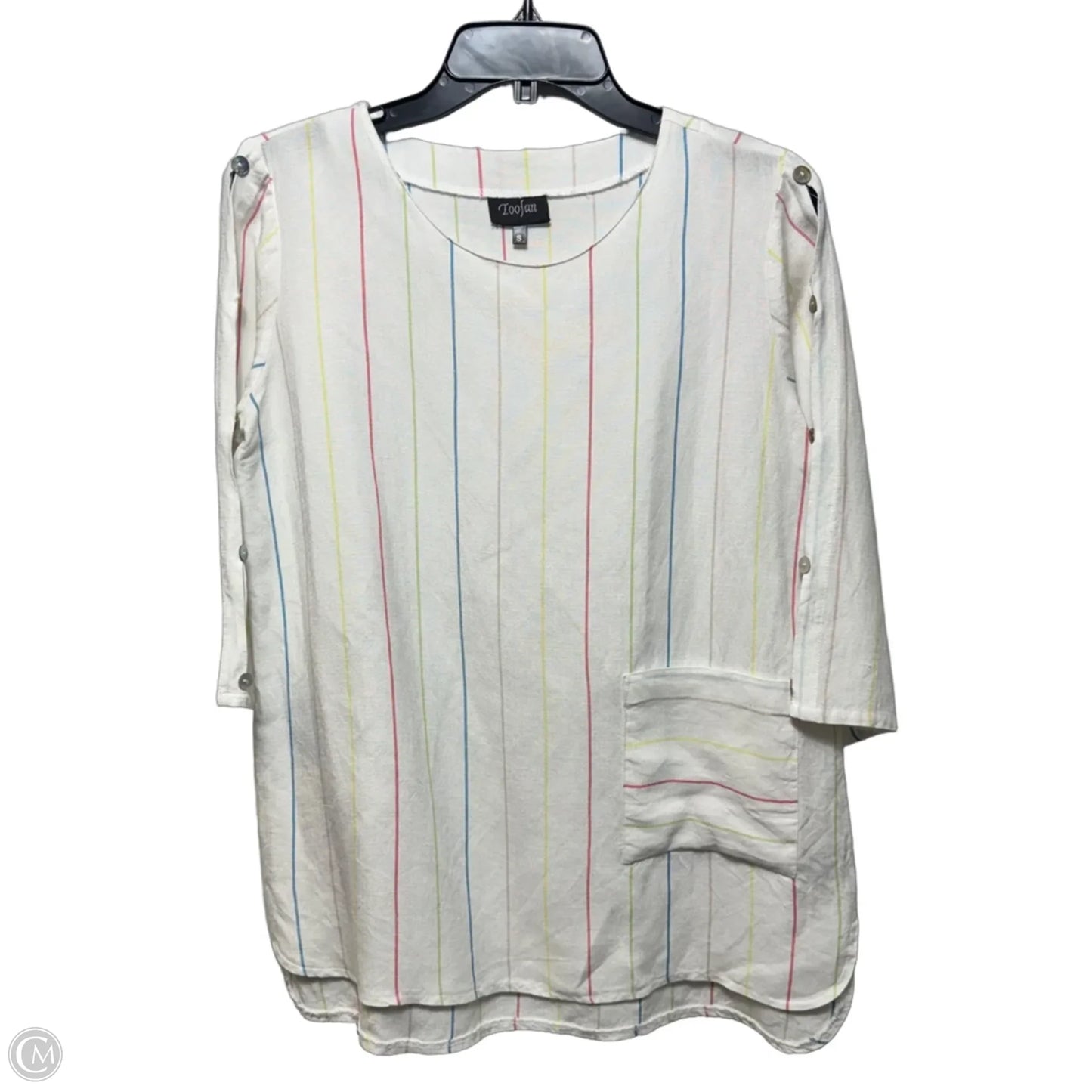 Linen Top 3/4 Sleeve By Toofan In Striped Pattern, Size: S