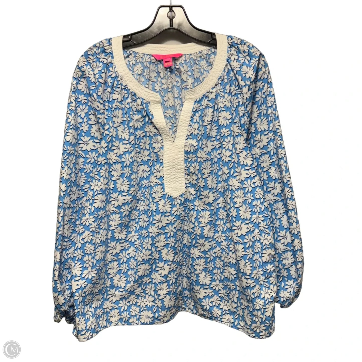 Cotton Top Long Sleeve Designer By Lilly Pulitzer In Blue & White, Size: L