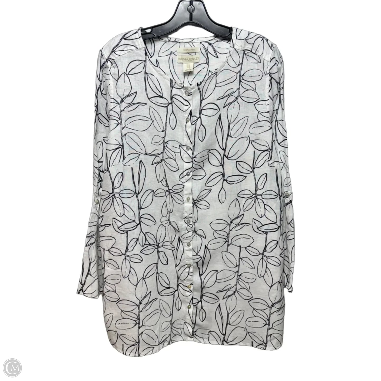 Linen Top 3/4 Sleeve By Cynthia Rowley In Black & White, Size: 1x