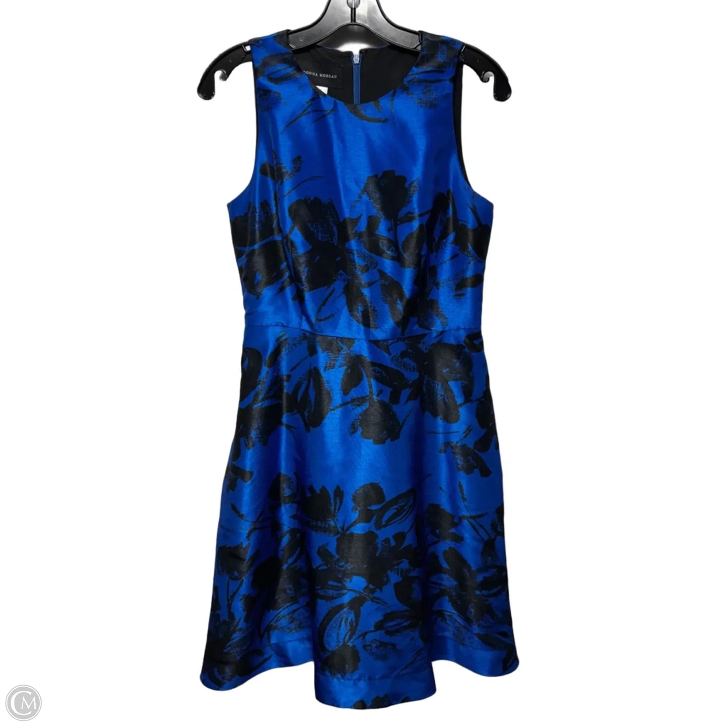 Floral Fit & Flare Dress By Donna Morgan In Black & Blue, Size: 6
