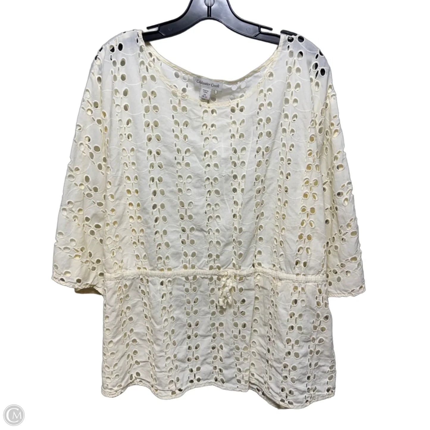 Eyelet Top Short Sleeve By Coldwater Creek In Cream, Size: 2x