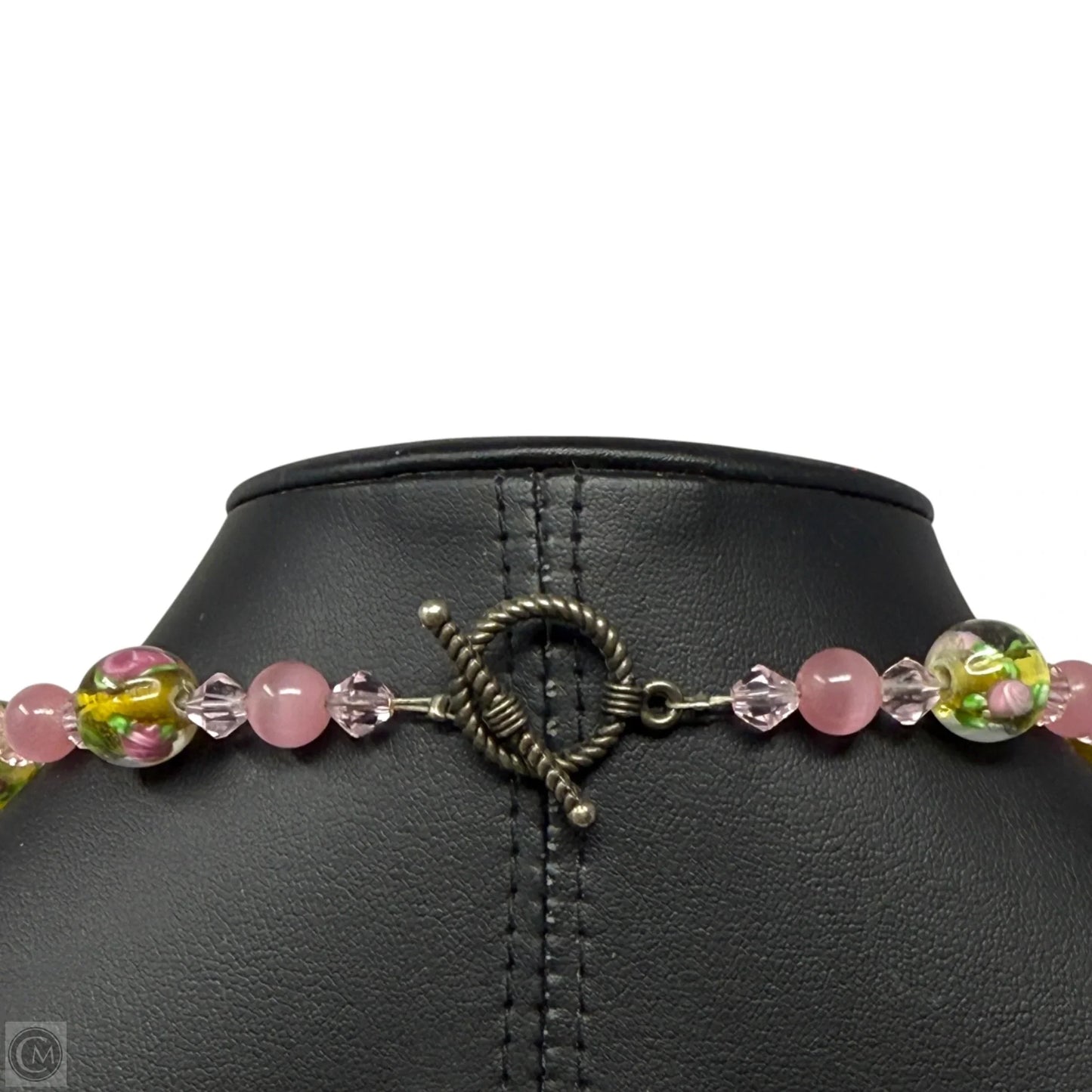 Pink Hearts of Stone & Floral Beaded Necklace Choker & Collar By Cmc