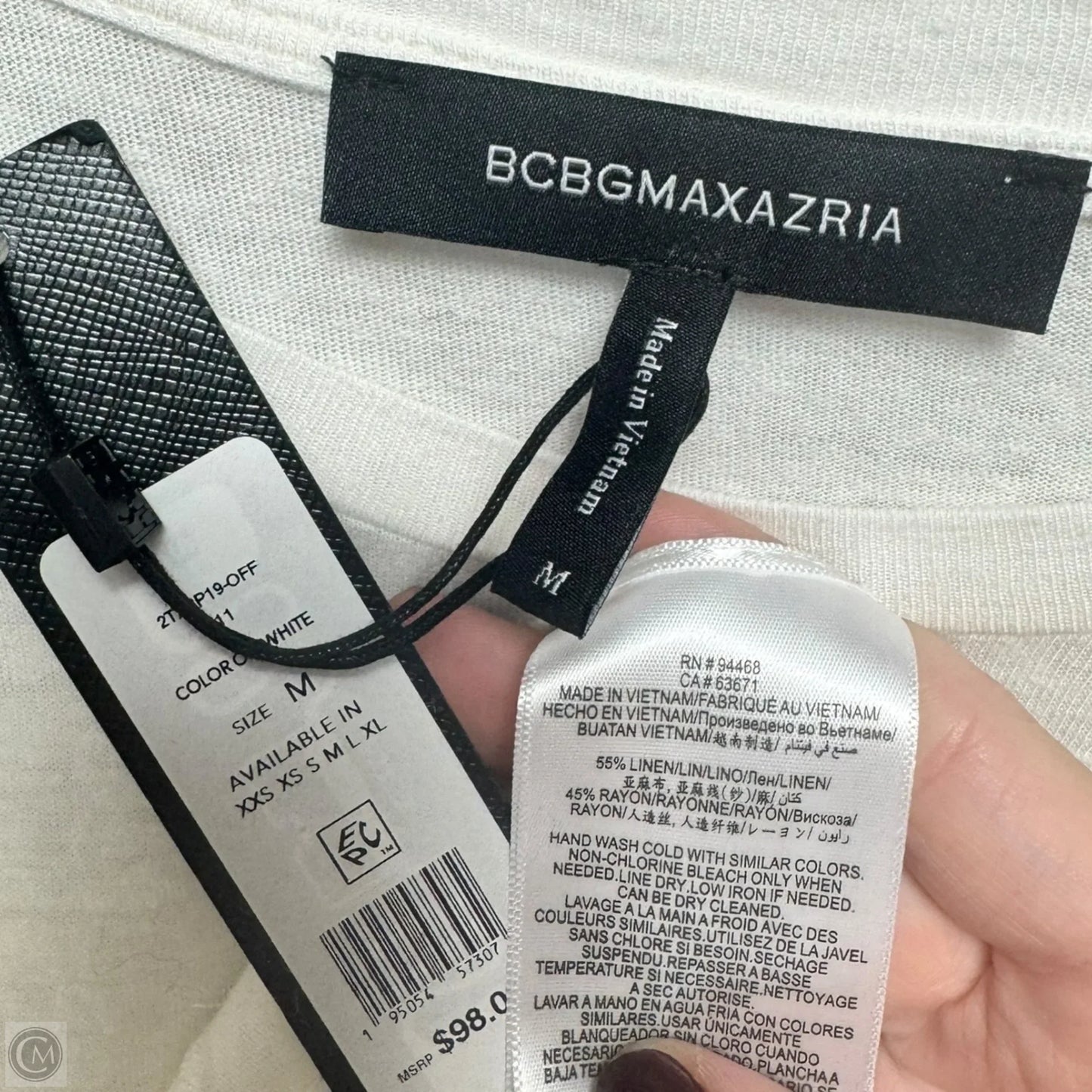 Linen Blend Top Short Sleeve By Bcbgmaxazria In Cream, Size: M