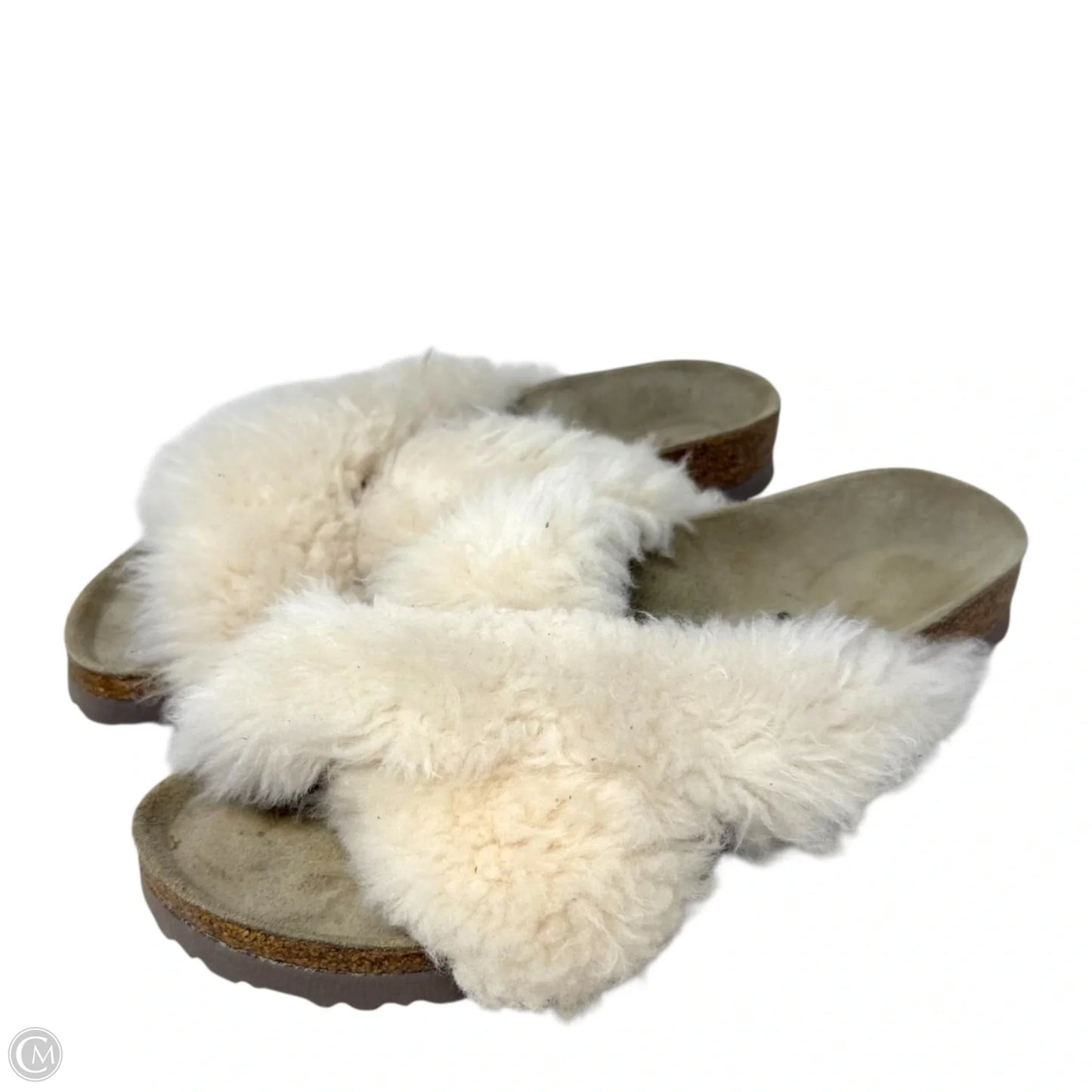Daytona Shearling Slide Sandals By Papillion In Cream, Size: 8