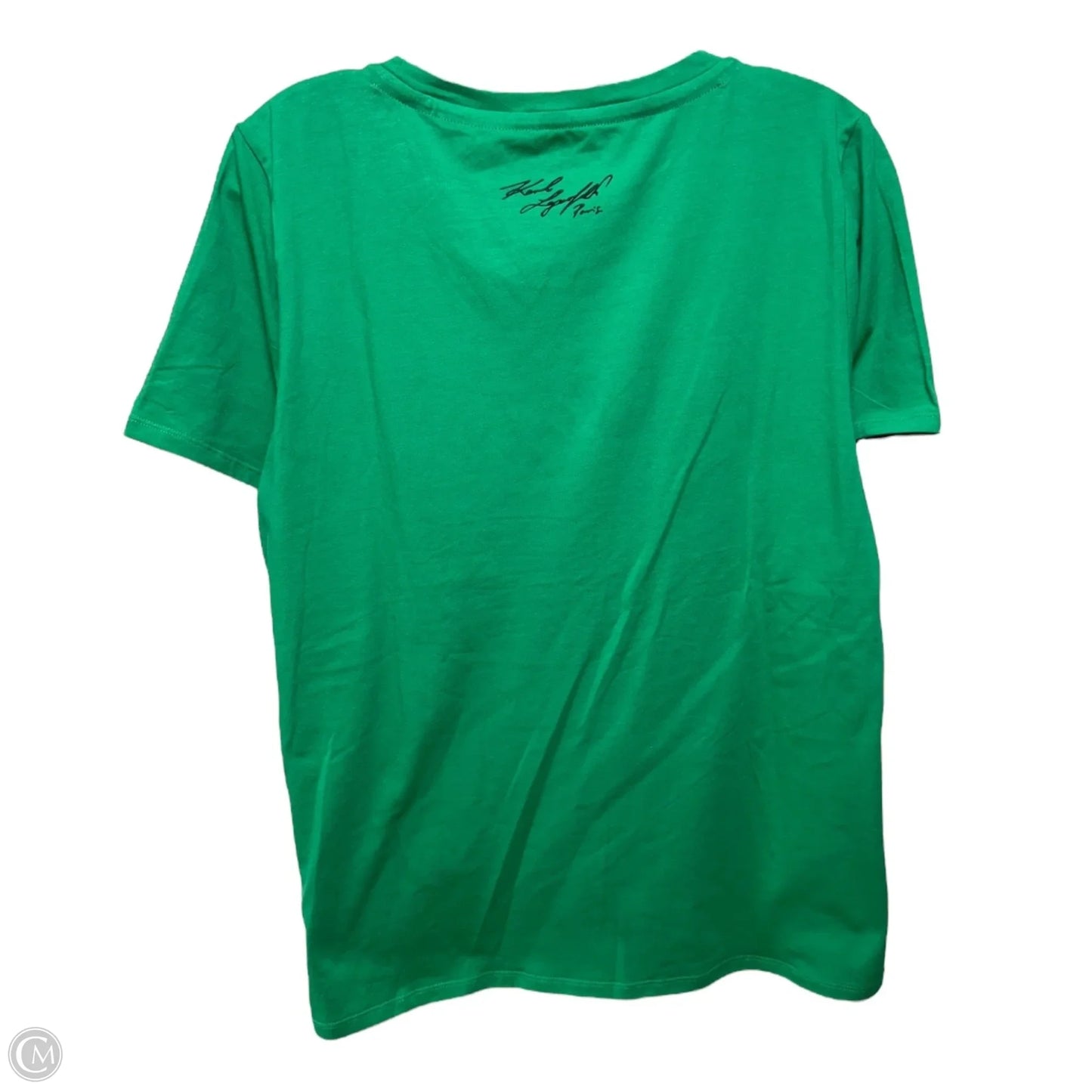 Embellished Top Short Sleeve Designer By Karl Lagerfeld In Green, Size: L