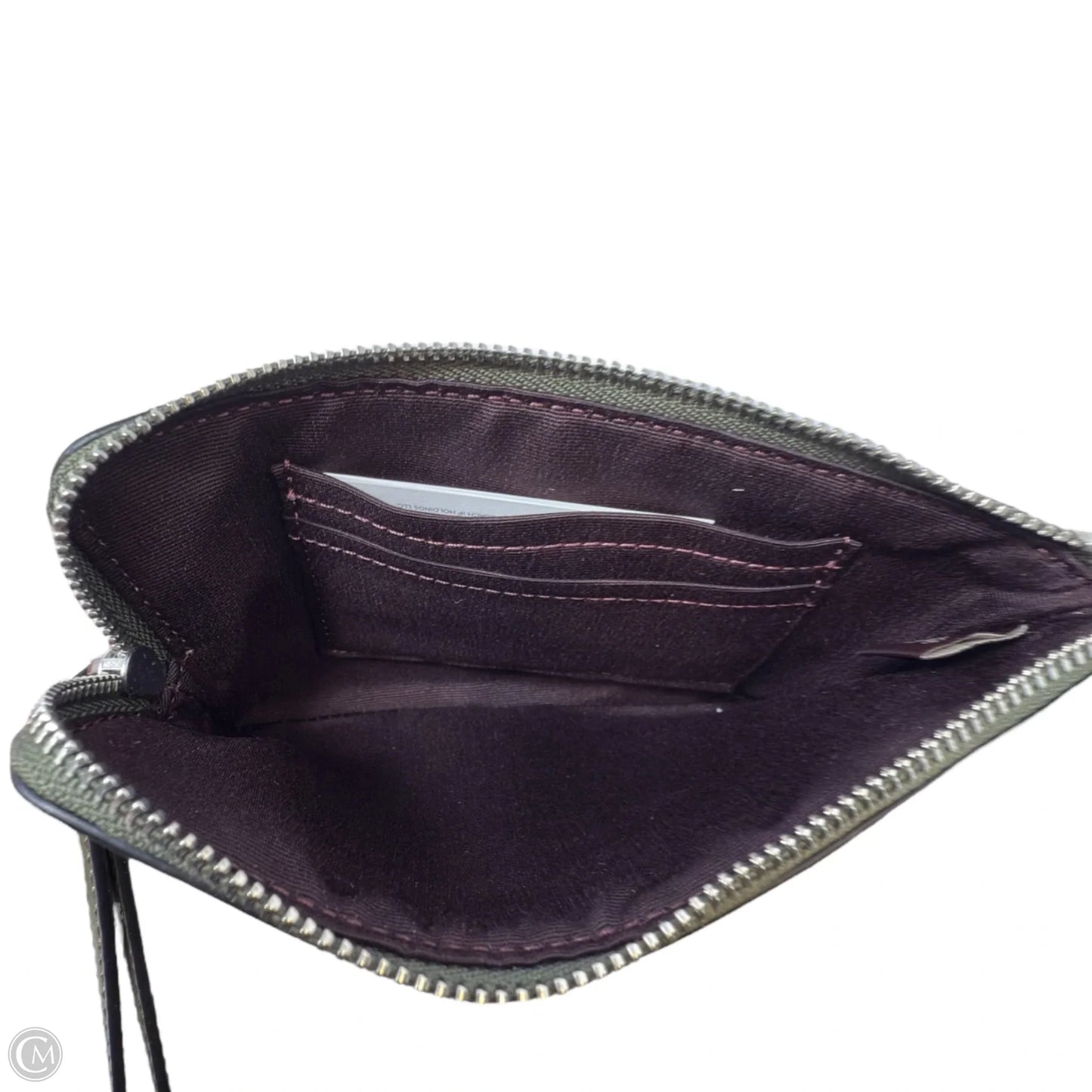 Perforated Leather Signature Corner Zip Wristlet Designer By Coach, Size: Medium