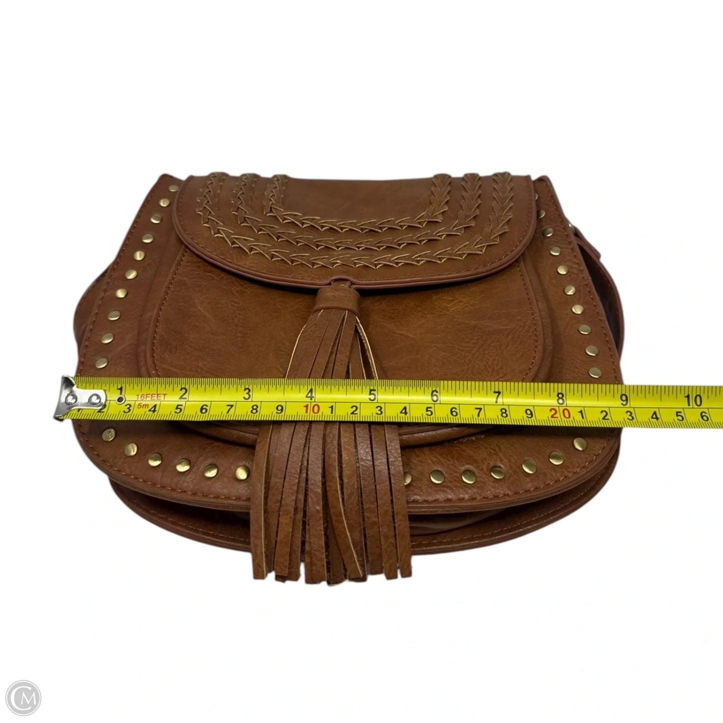 Lyla Vegan Leather Brown Studded Fringe Saddle Bag By Antik Kraft, Size: Small