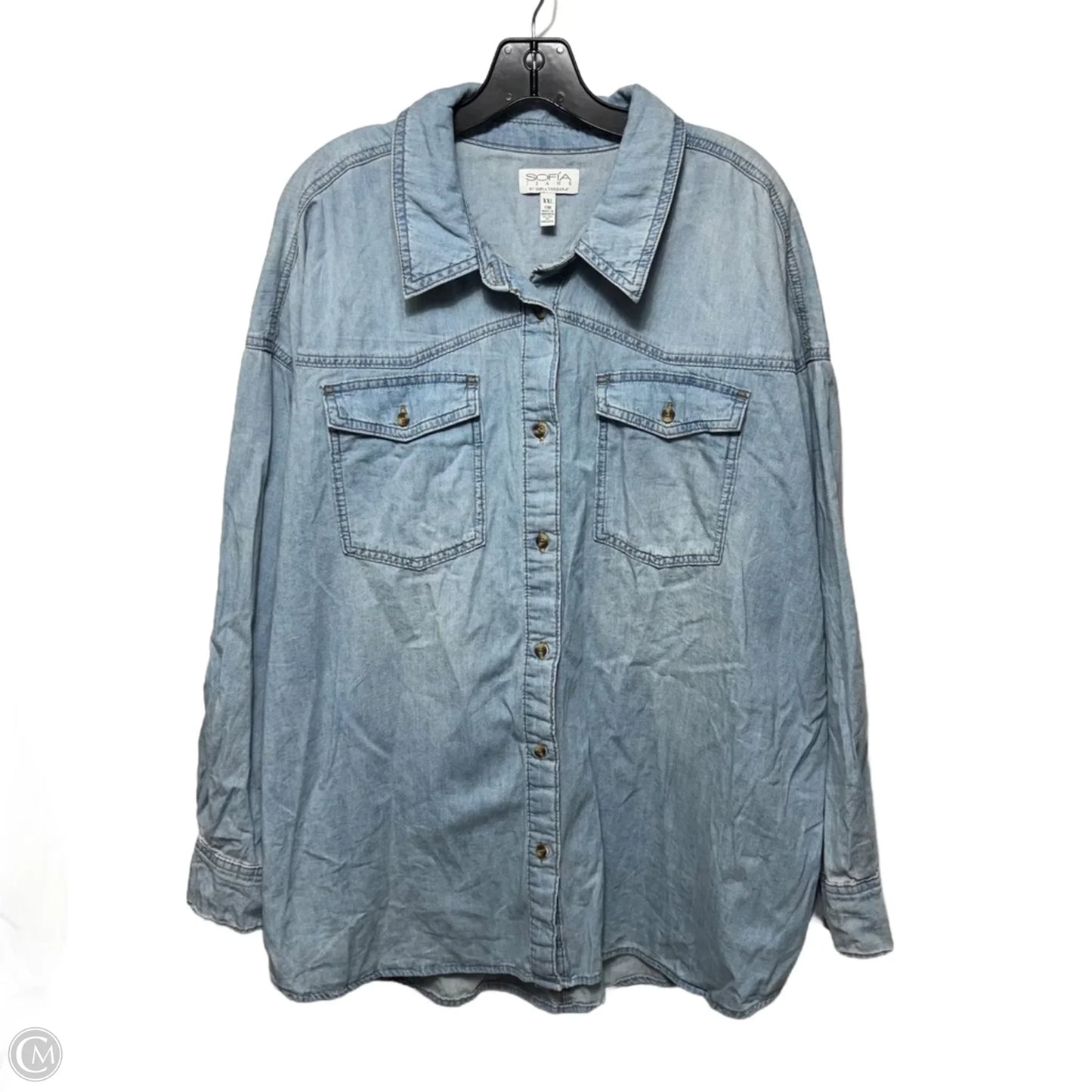 Tunic Long Sleeve By Sofia By Sofia Vergara In Blue Denim, Size: XXL/20
