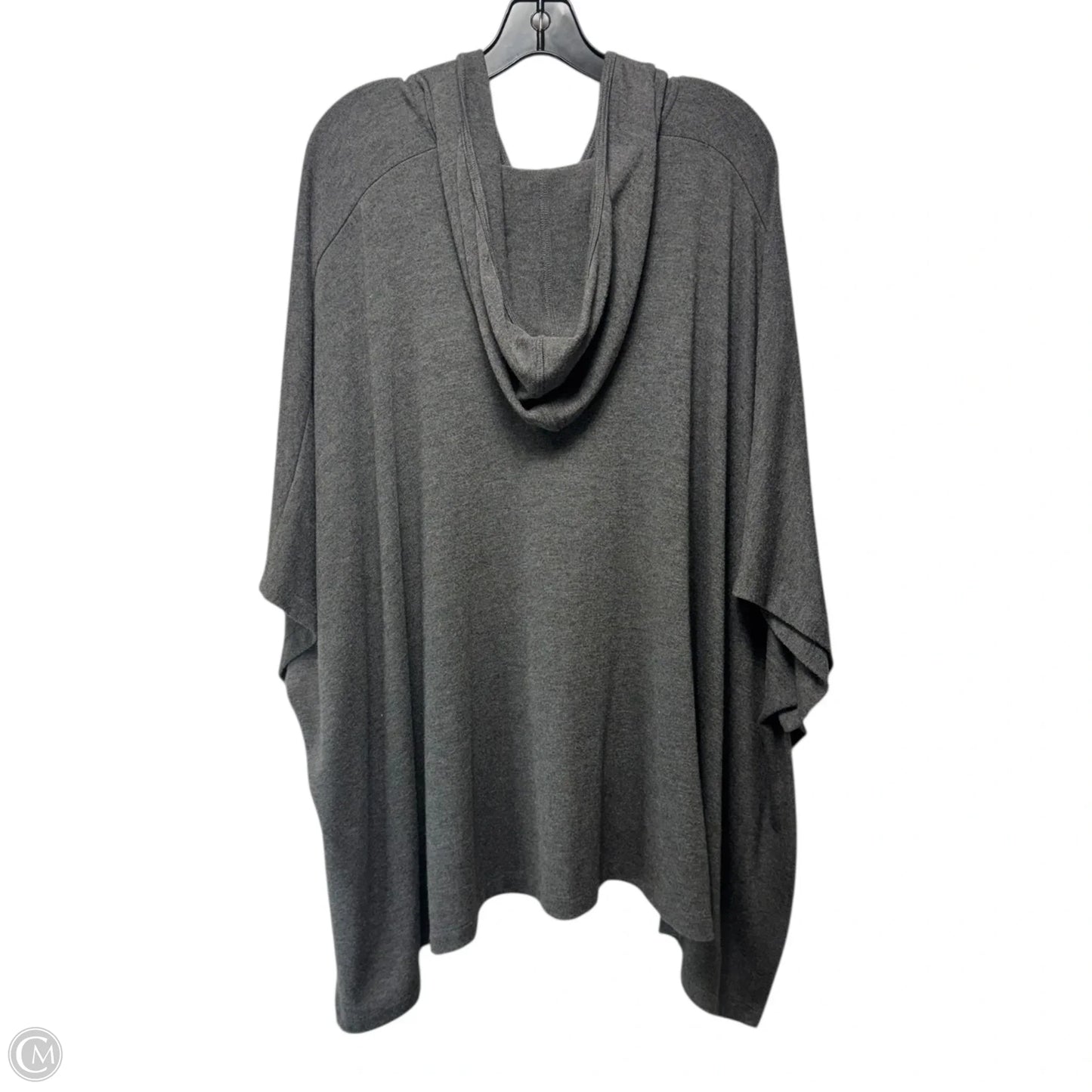 Oversized Hooded Poncho Sweater w/Leather Kangaroo Pocket By Karen Kane In Grey, Size: S
