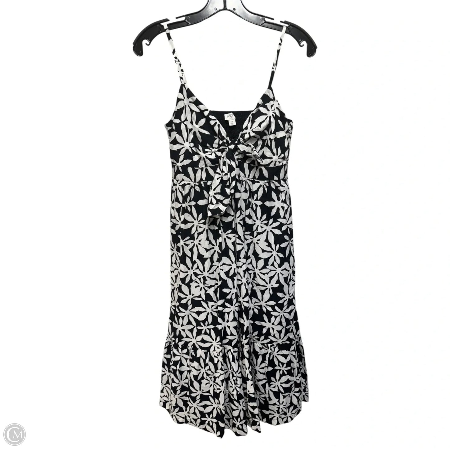 Tie Front Smocked Back Floral Midi Dress By J. Crew In Black & White, Size: 2