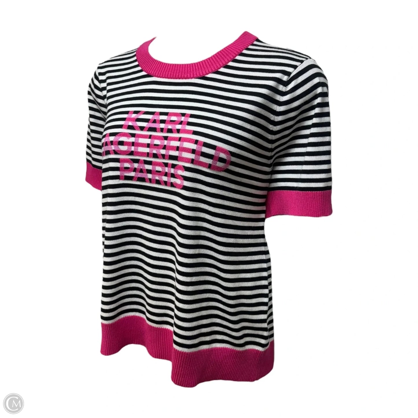 Logo Sweater Short Sleeve Designer By Karl Lagerfeld In Striped Pattern, Size: Xl